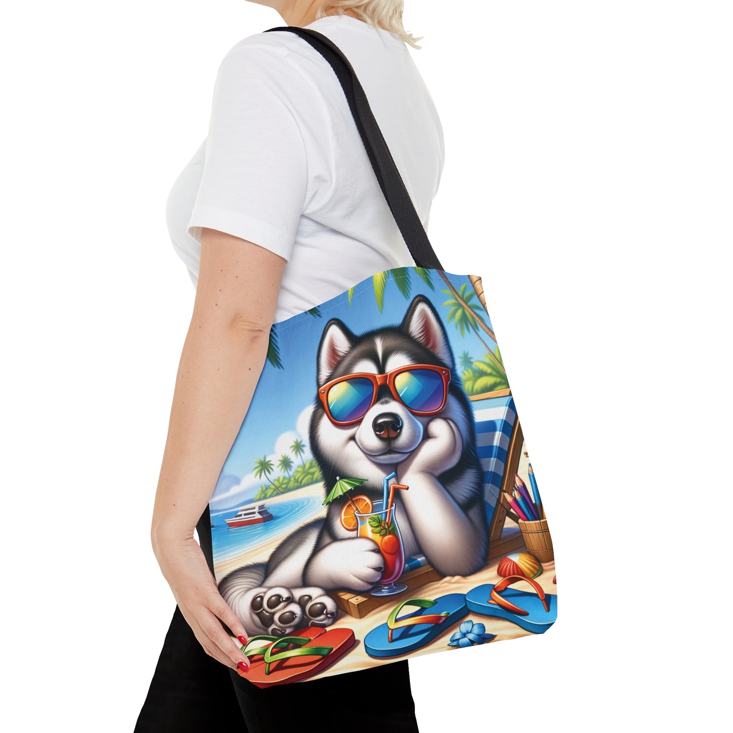 Tote Bag, Dog on Beach, Siberian Husky, Tote bag,  awd-1246