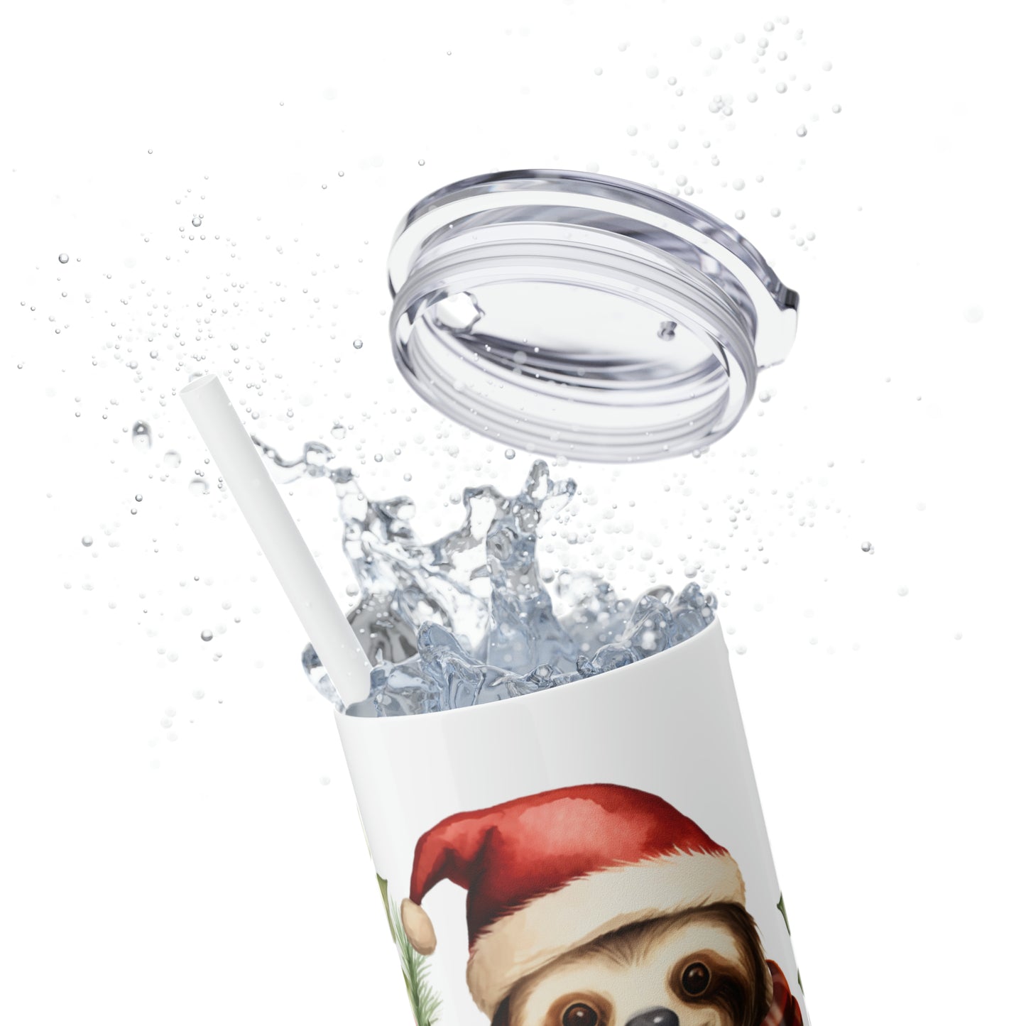 Skinny Tumbler with Straw, 20oz, Christmas, Sloth, awd-809