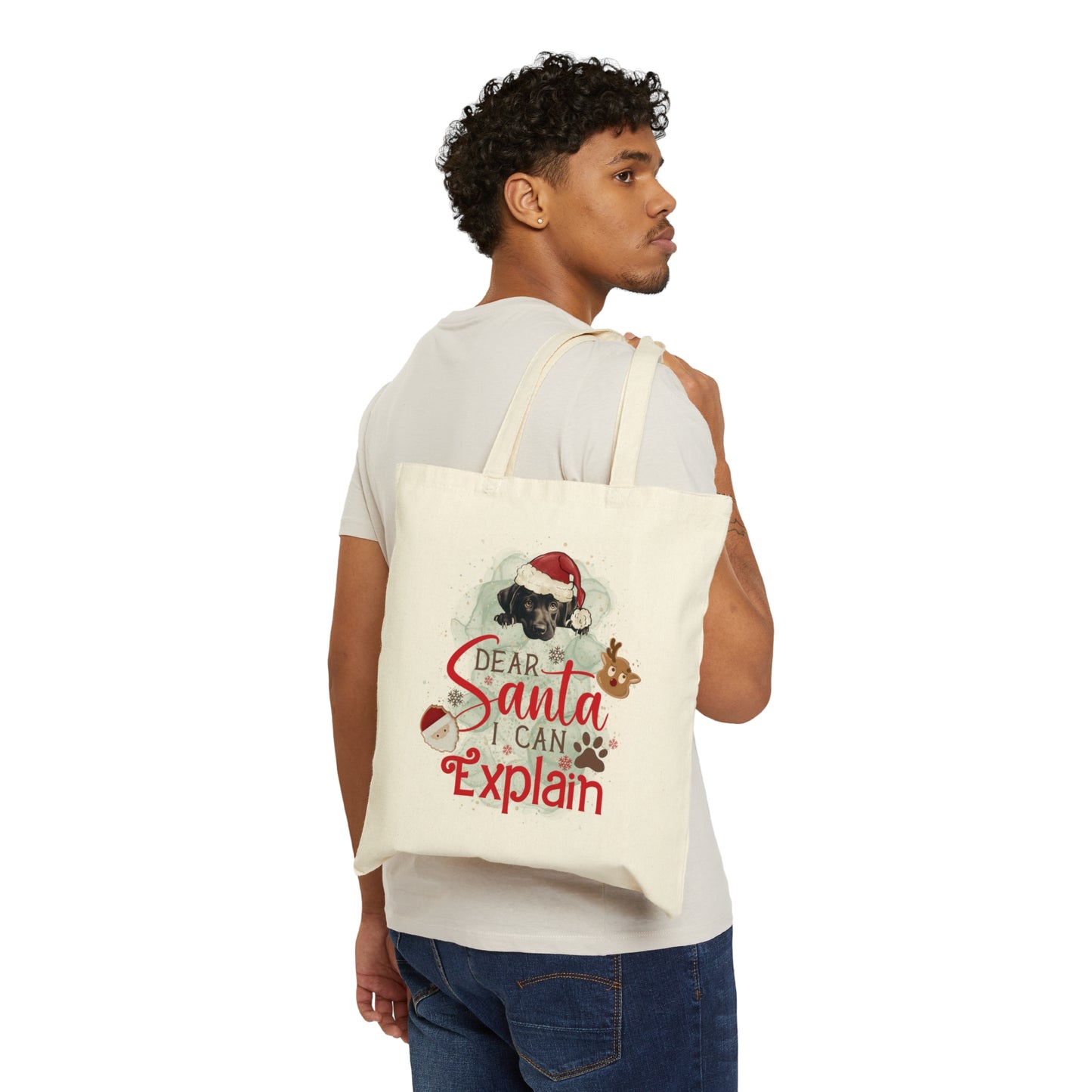 Cotton Canvas Tote Bag, Dog Paws Bag, Dear Santa Bag, Dear Santa Tote, Christmas Bag, Dog Christmas Tote Bag