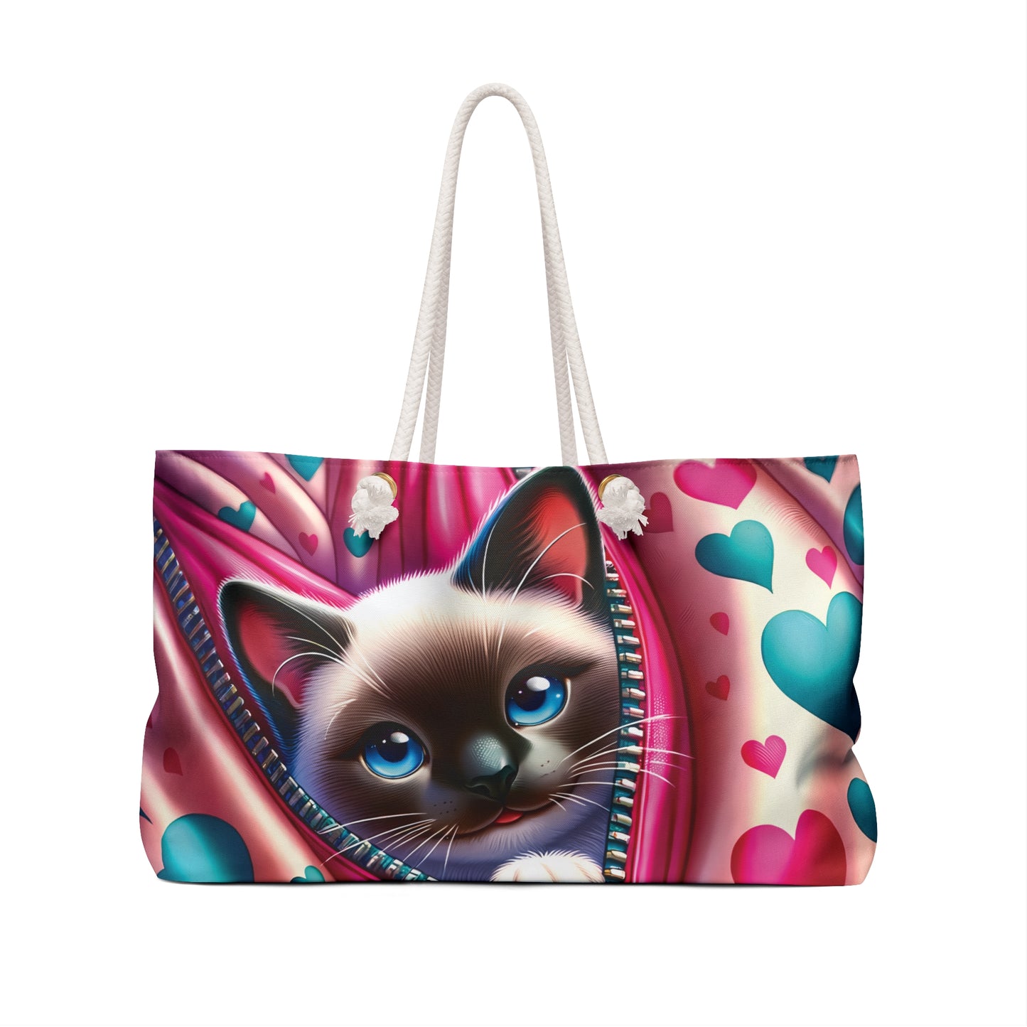 Personalised/Non-Personalised Weekender Bag, Cute Cat, Valentines Day, Large Weekender Bag, Beach Bag, Book Bag