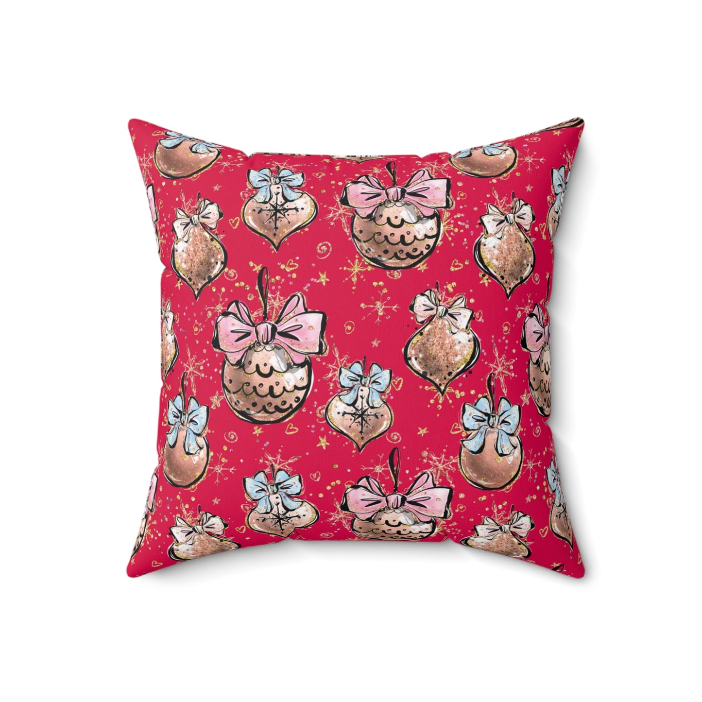 Spun Polyester Square Pillow, Christmas Baubles Cushion