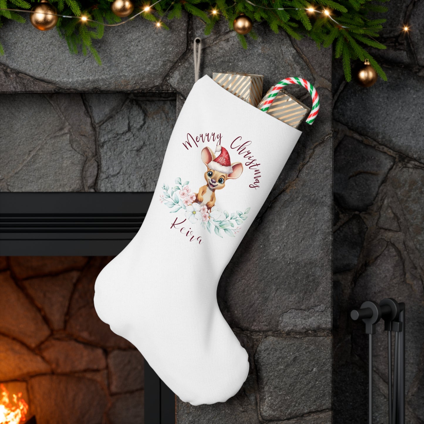 Personalised Santa Stocking, Australian Animals Eucalyptus, Kangaroo