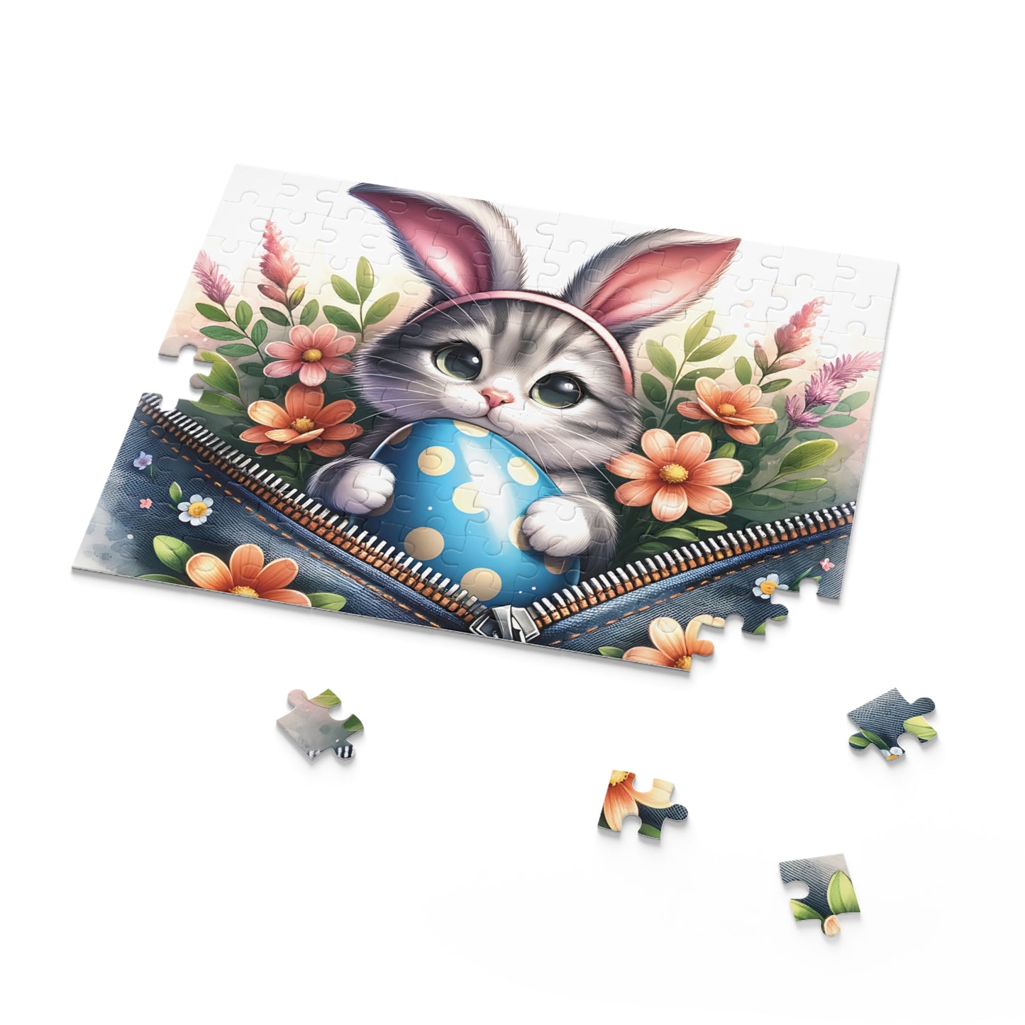 Personalised/Non-Personalised Puzzle, Easter, Cat with Bunny ears (120, 252, 500-Piece)