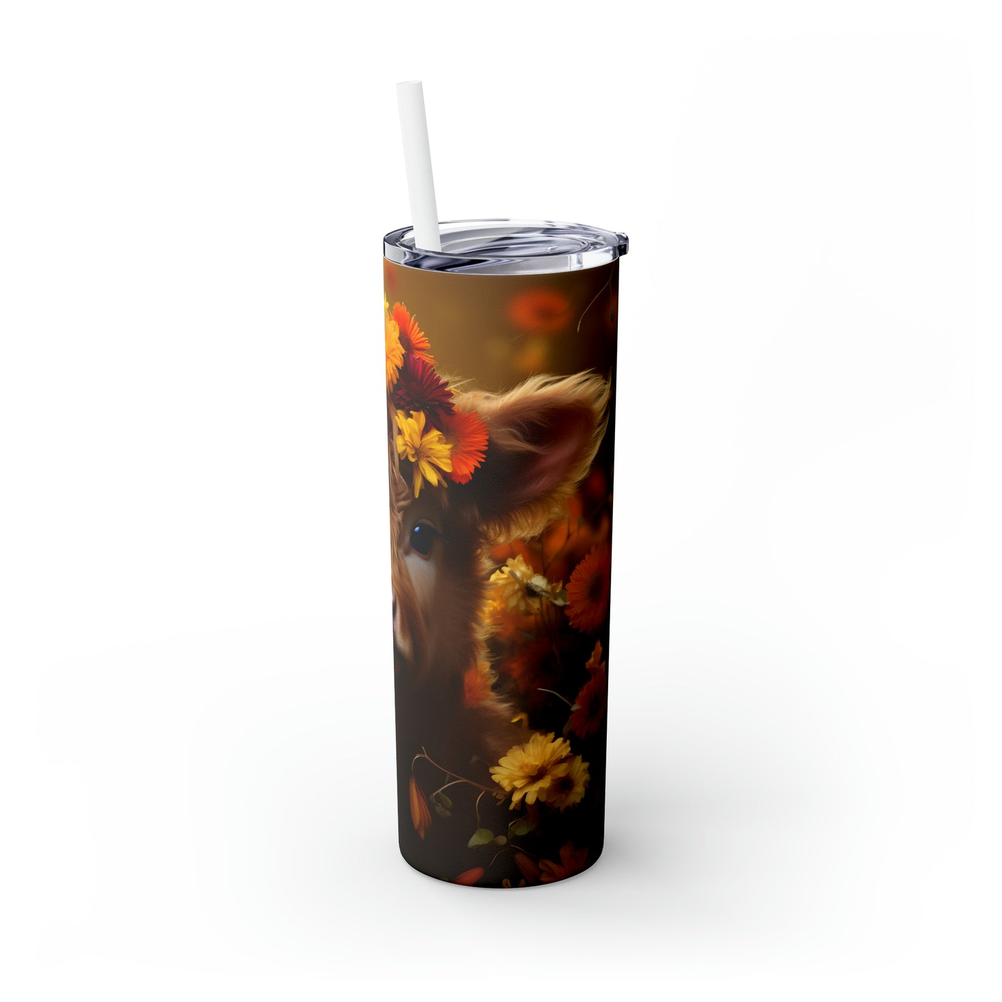 Skinny Tumbler with Straw, 20oz Highlander Cow