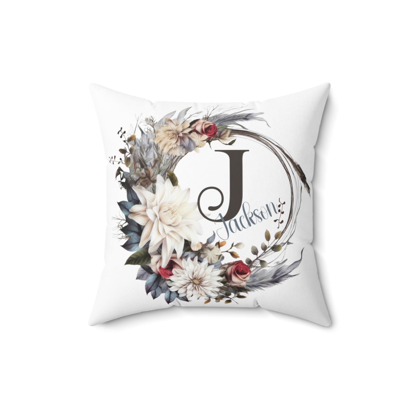 Personalised Floral Wreath Cushion, Polyester Square Cushion, Christmas cushion