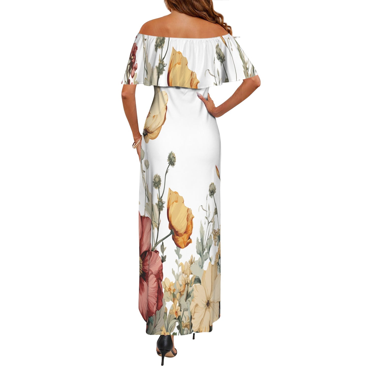 Wildflowers awd313 Women's Off Shoulder Ruffle Boat Neck Dress (Model D71)