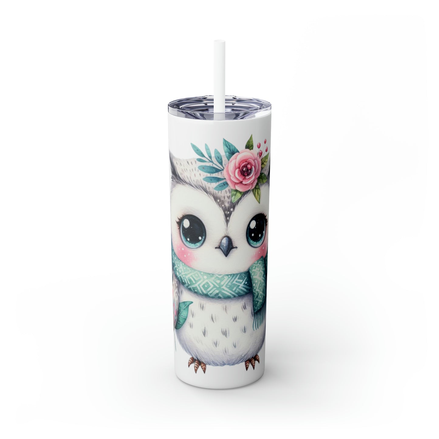 Skinny Tumbler with Straw, 20oz, Owl