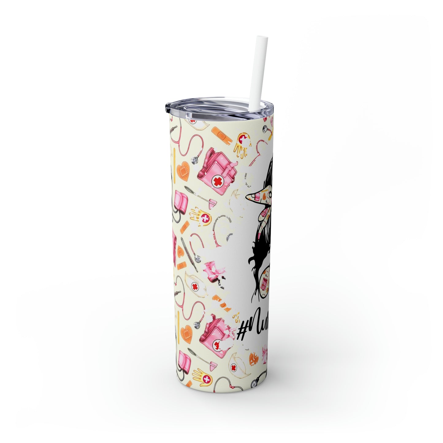 Skinny Tumbler with Straw, 20oz, Nurse