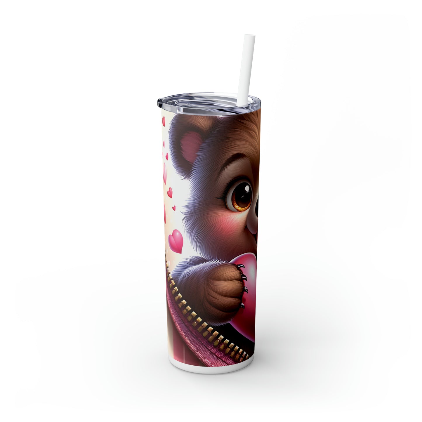 Skinny Tumbler with Straw, 20oz, Bear, Valentines Day, awd-808