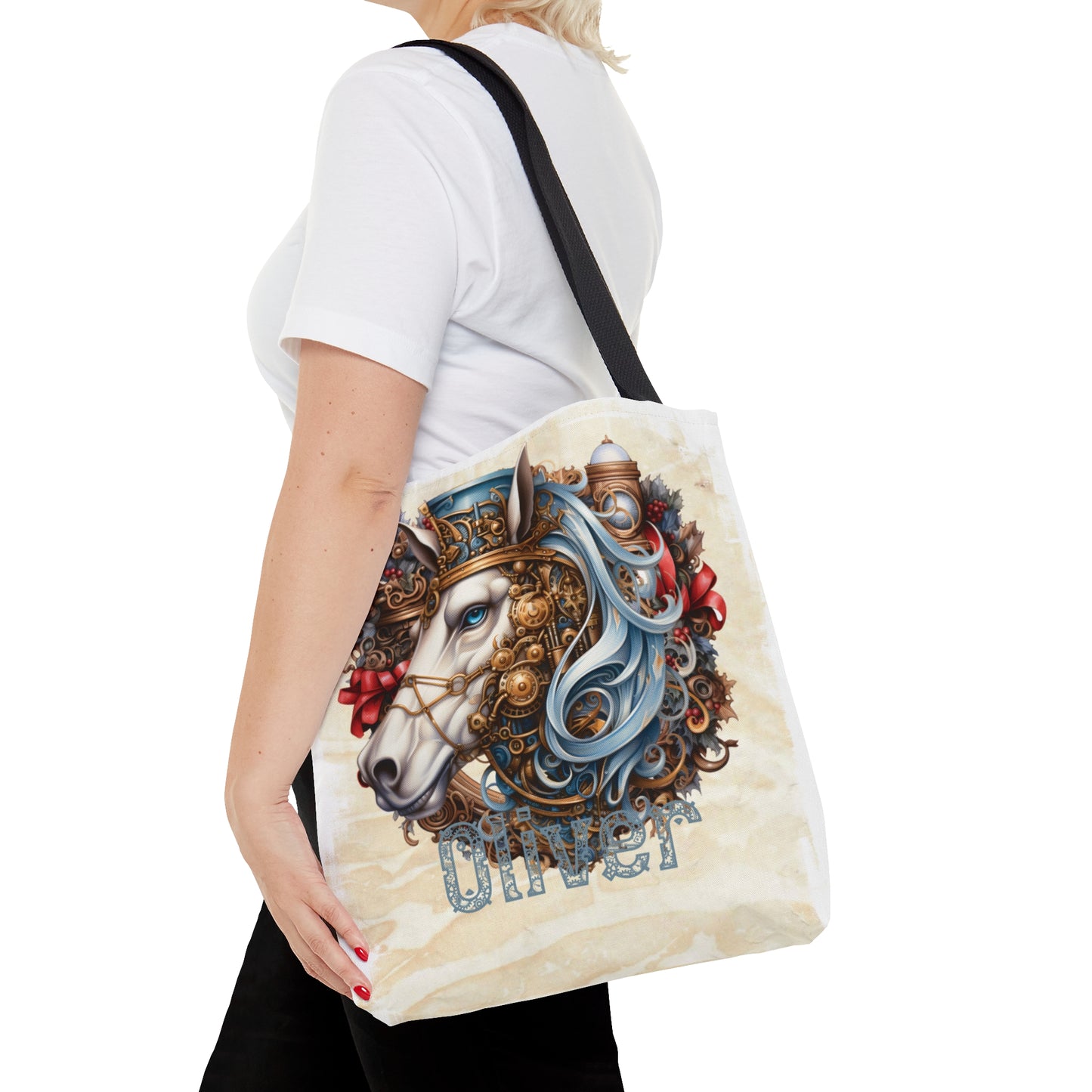 Steampunk Horse wreath Personalised Tote Bag, Steampunk Christmas bag, Christmas Tote Bag, Personalised/Non-Personalised