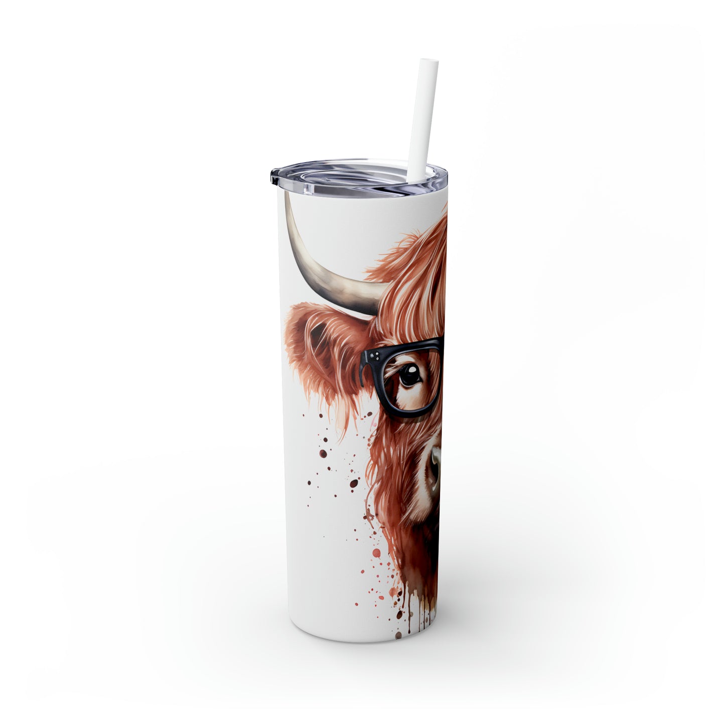 Skinny Tumbler with Straw, 20oz Highlander Cow