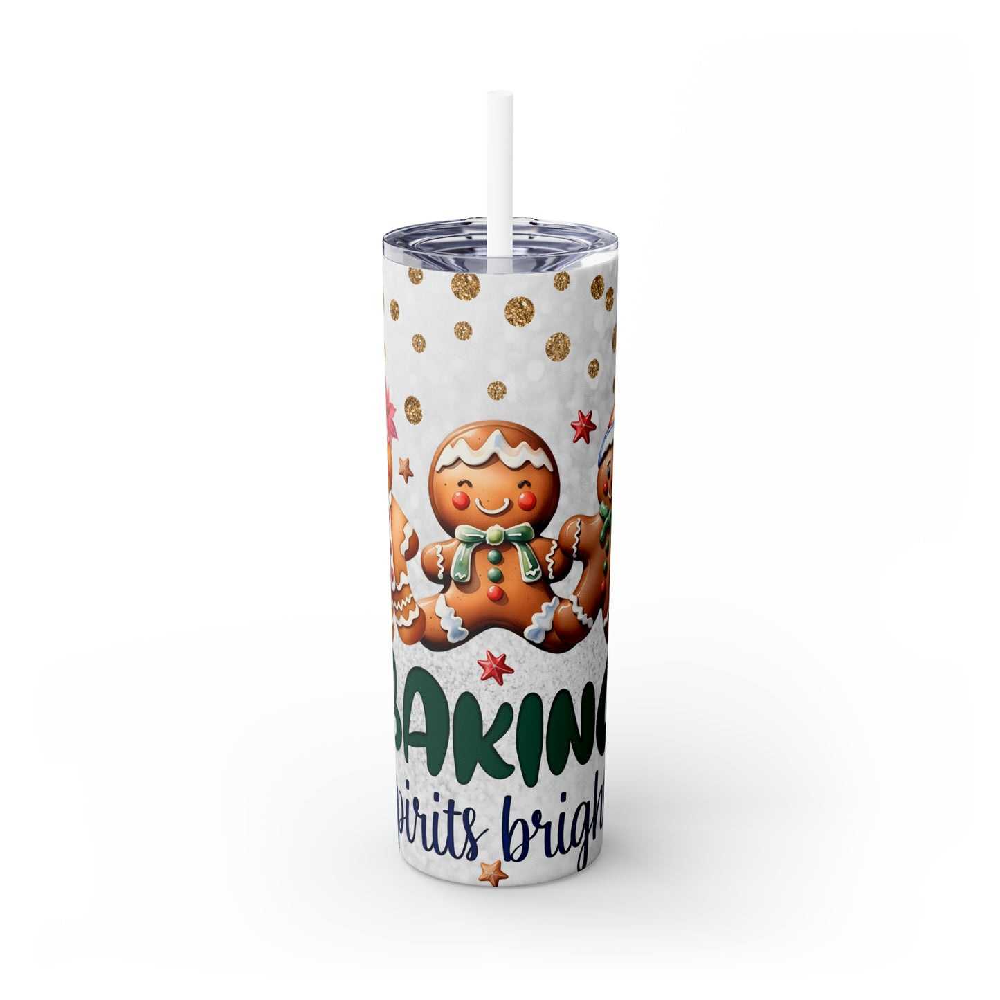 Skinny Tumbler with Straw, 20oz, Gingerbread, Christmas, awd-315