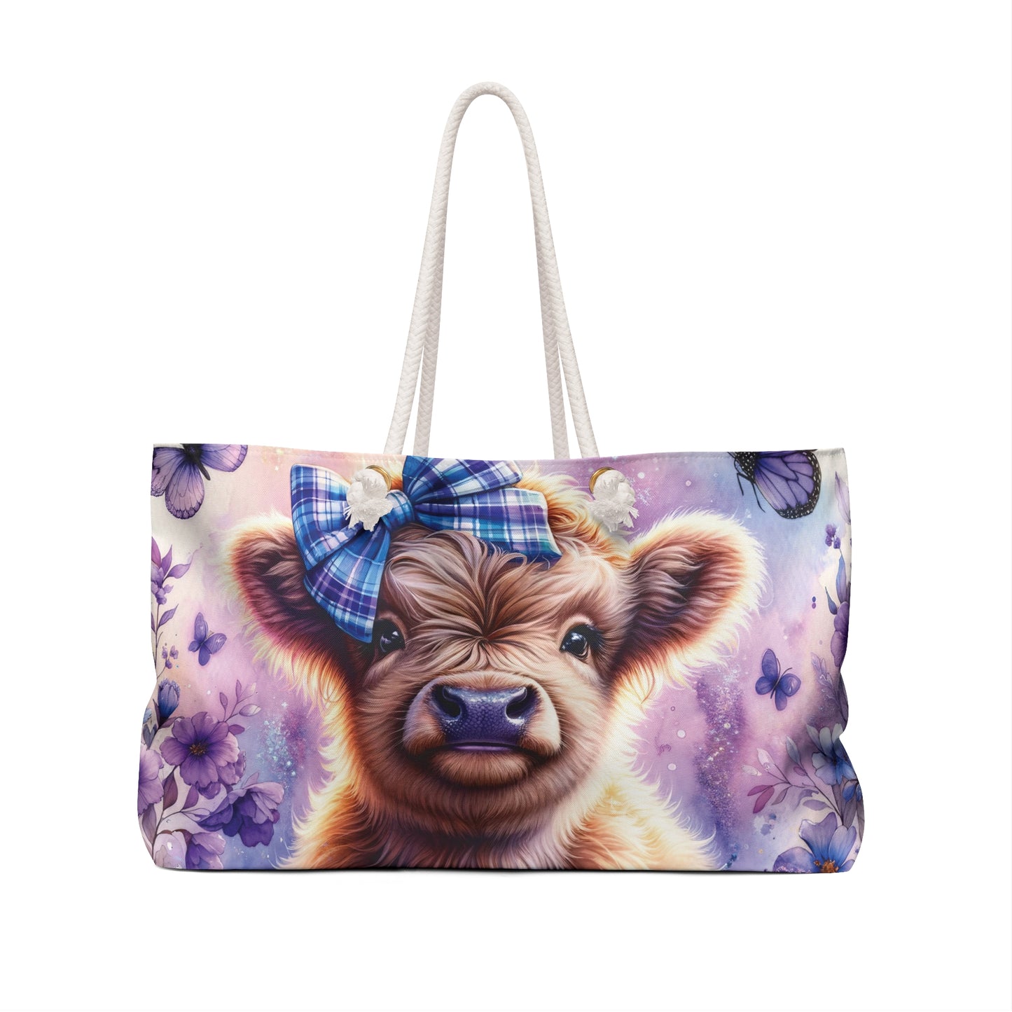 Personalised/Non-Personalised Weekender Bag, Highland Cow, Large Weekender Bag, Beach Bag, Book Bag