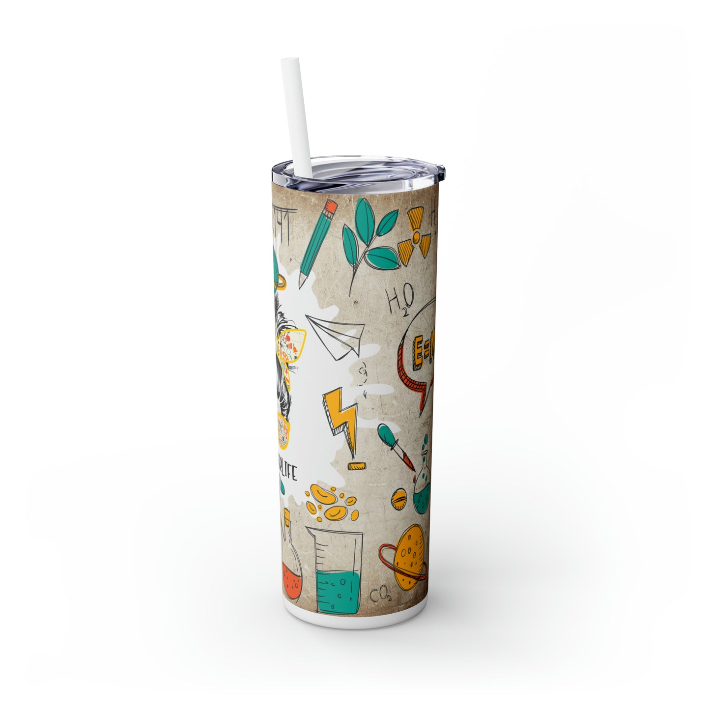 Skinny Tumbler with Straw, 20oz, Teacher