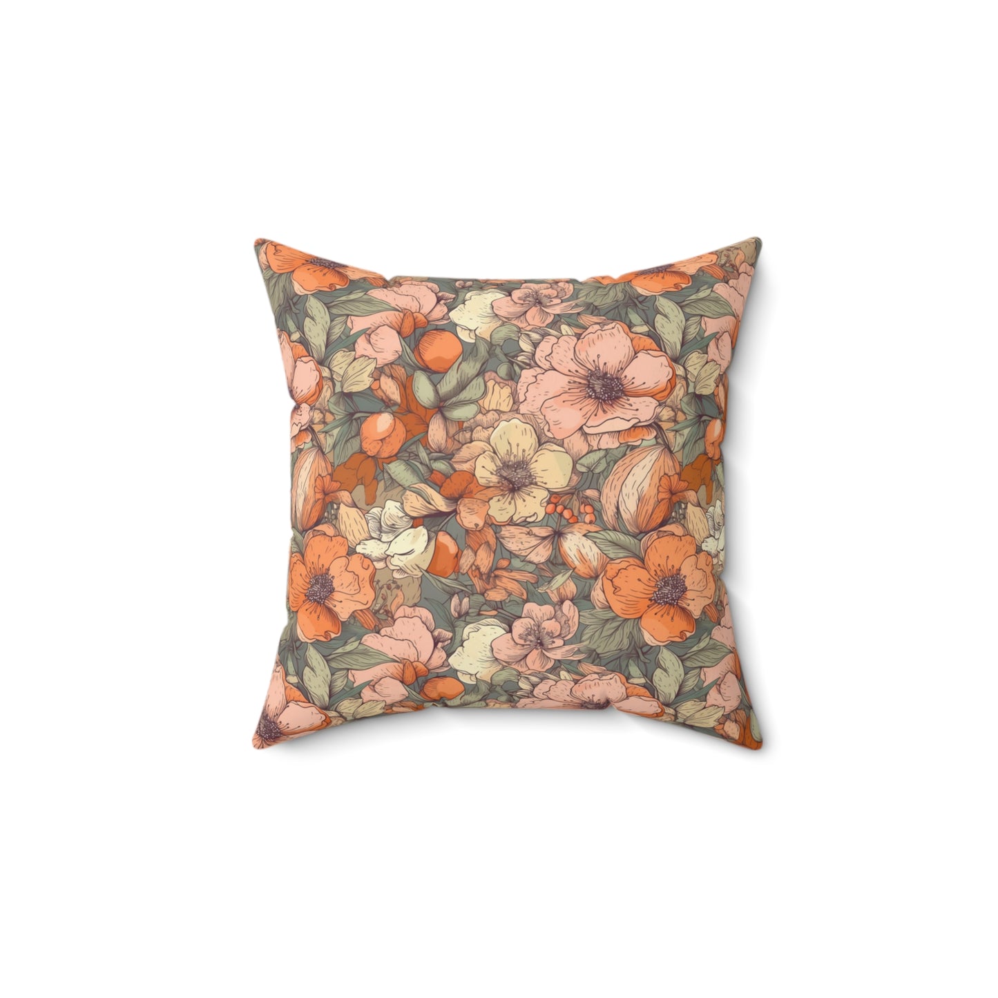 Spun Polyester Square Pillow, Floral Cushion