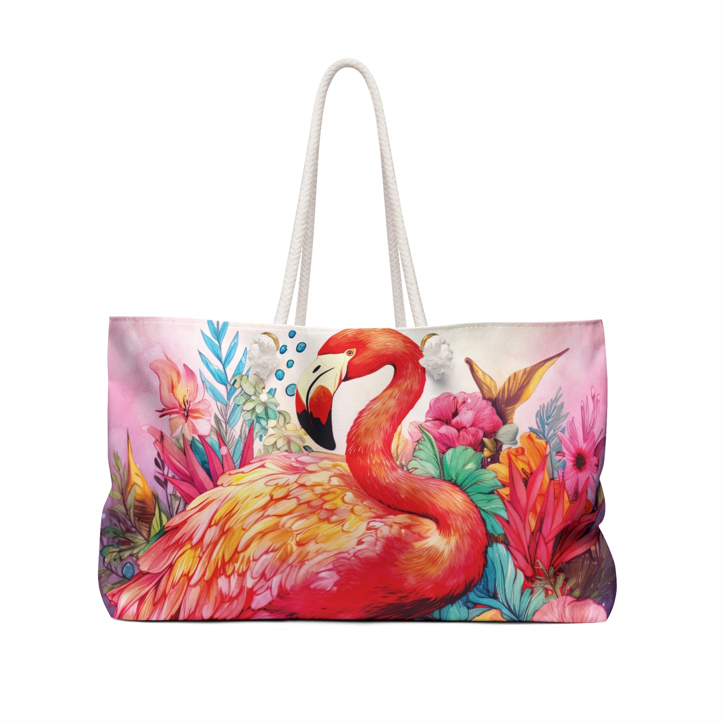 Personalised/Non-Personalised Weekender Bag, Flamingo, Large Weekender Bag, Beach Bag, Book Bag