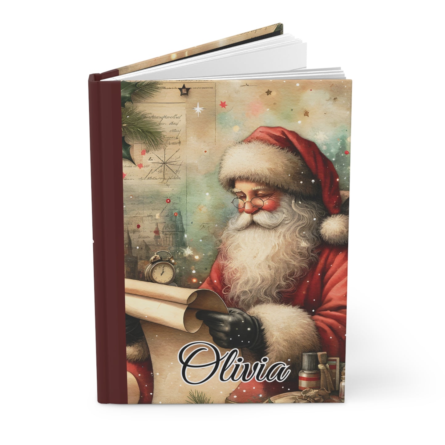 Personalised Hardcover Journal Matte, Christmas, Santa, awd-1479