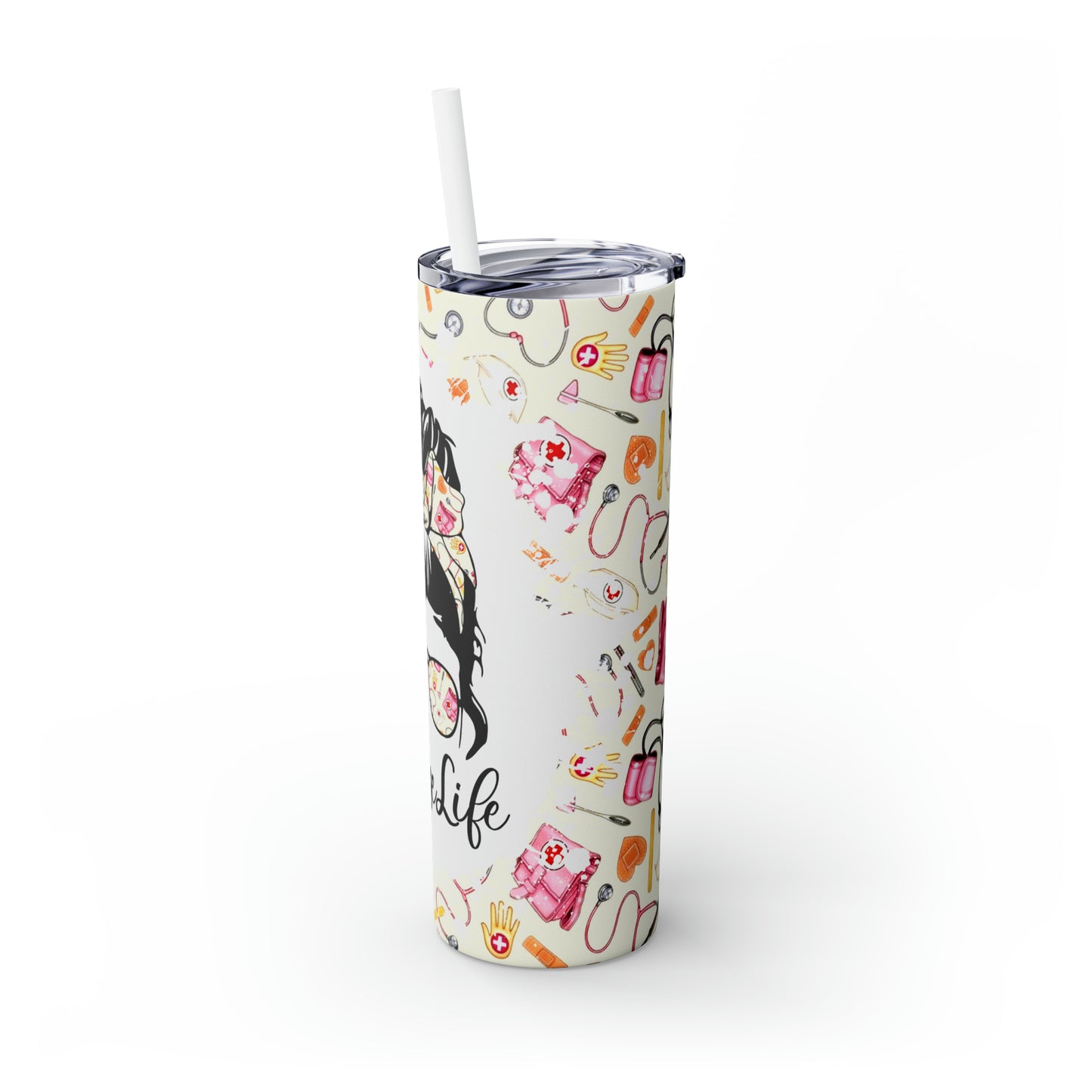 Skinny Tumbler with Straw, 20oz, Nurse