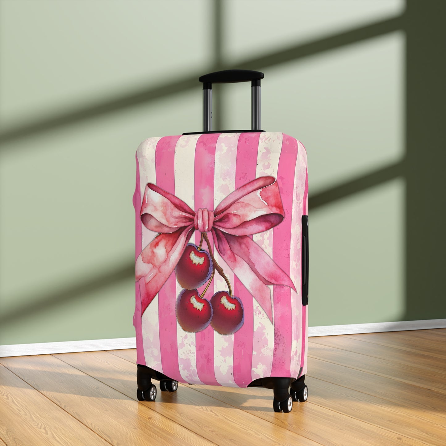 Luggage Cover, Rockabilly, Coquette, Candy Stripe, Cherries and Ribbon, awd-2516