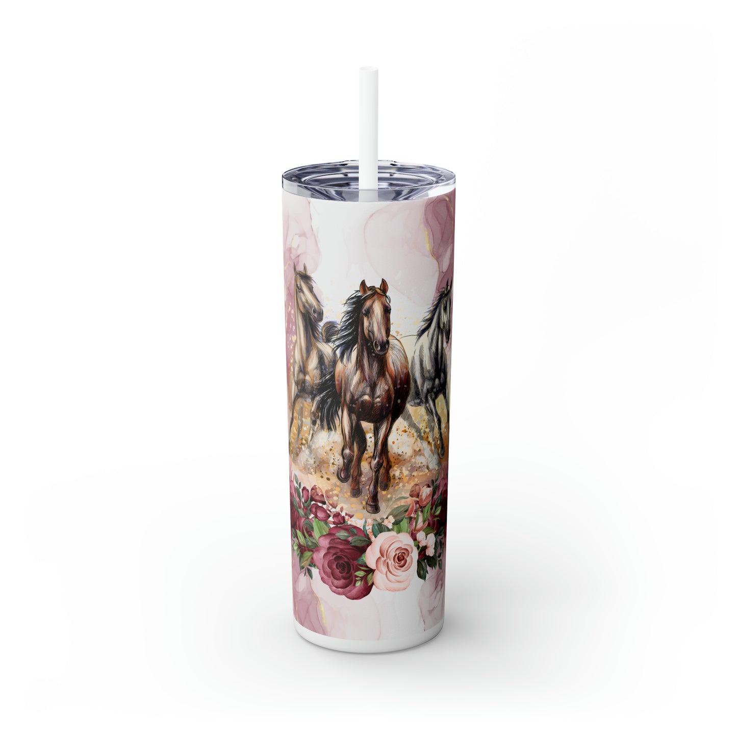 Skinny Tumbler with Straw, 20oz, Horses, awd-1350