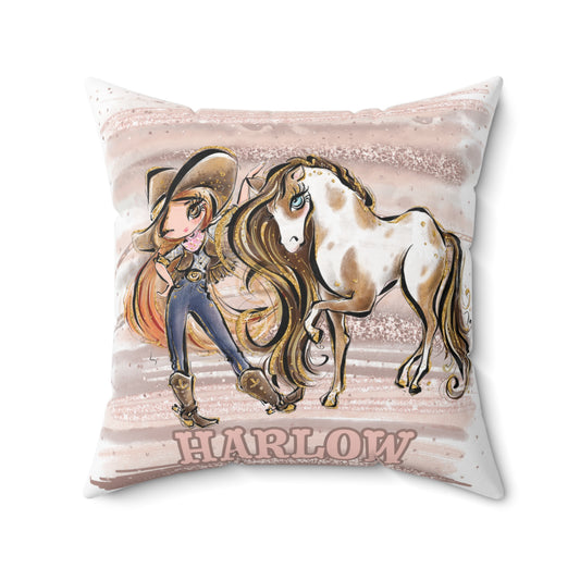 Personalised Cowgirl and Horse Cushion,  Red Hair, Brown Eyes, Polyester Square Cushion, Christmas cushion