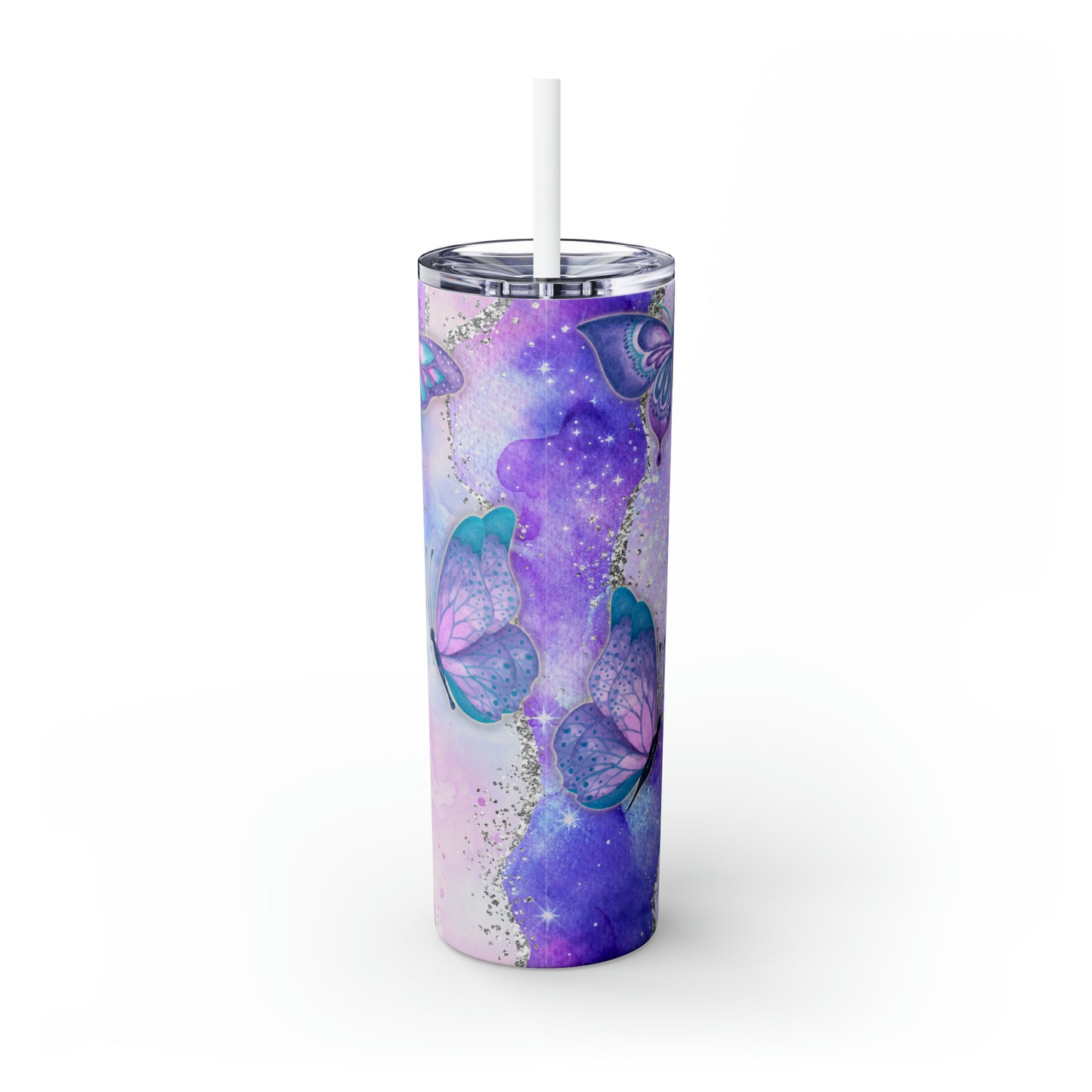 Skinny Tumbler with Straw, 20oz, Butterfly