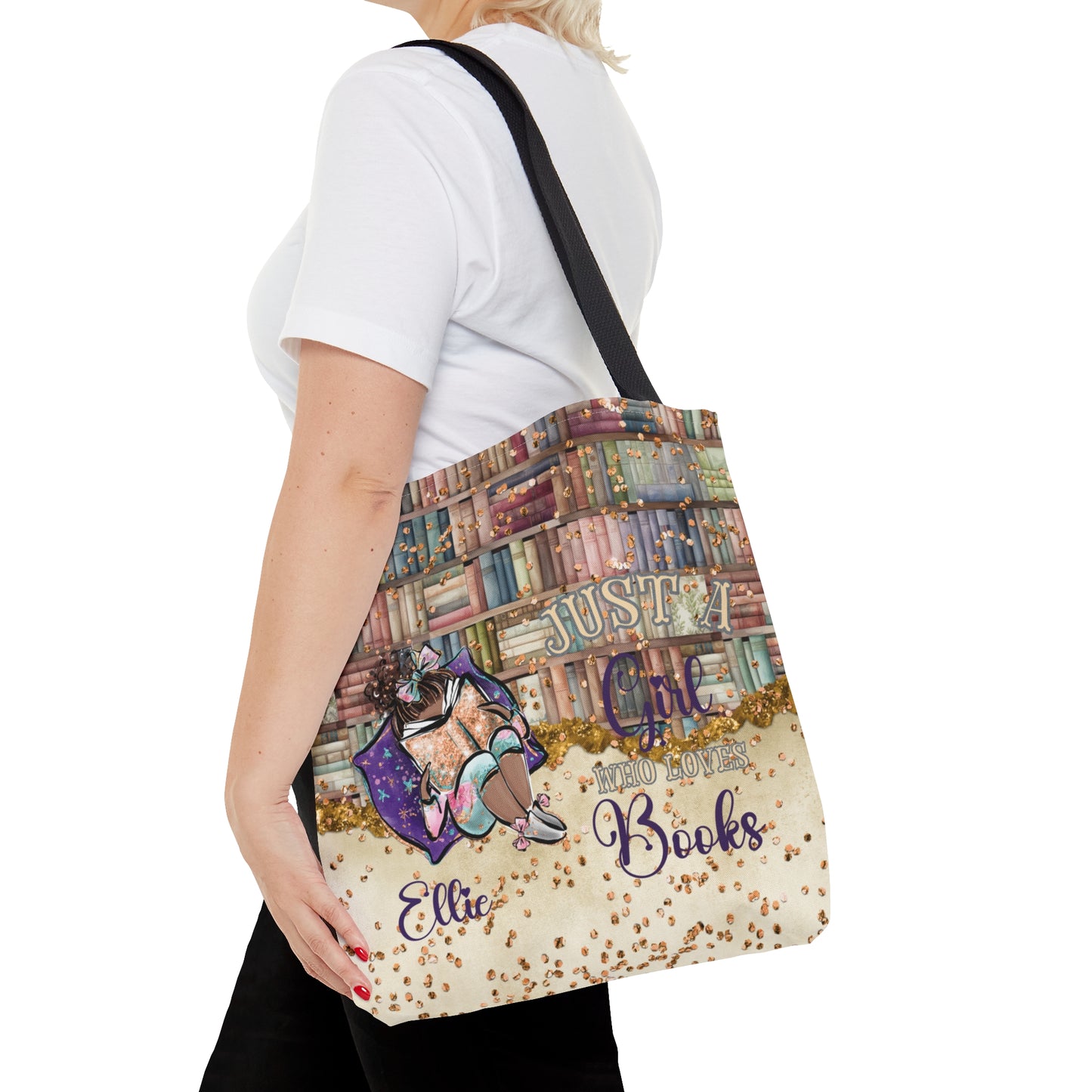 Personalised Tote Bag, Just A Girl Who Loves Books, Dark Skin, Tote bag