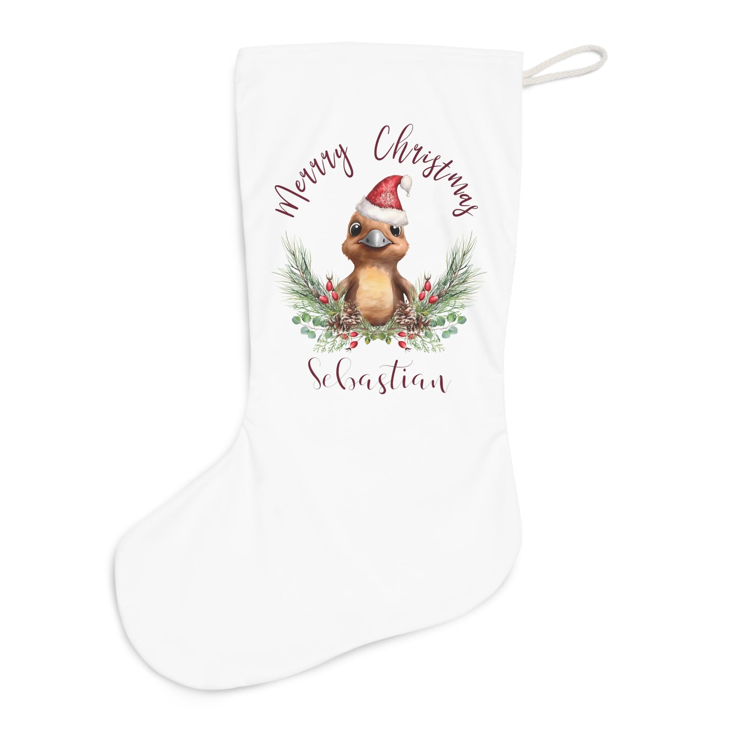 Personalised Santa Stocking, Australian Animals Poinsettia, Platypus