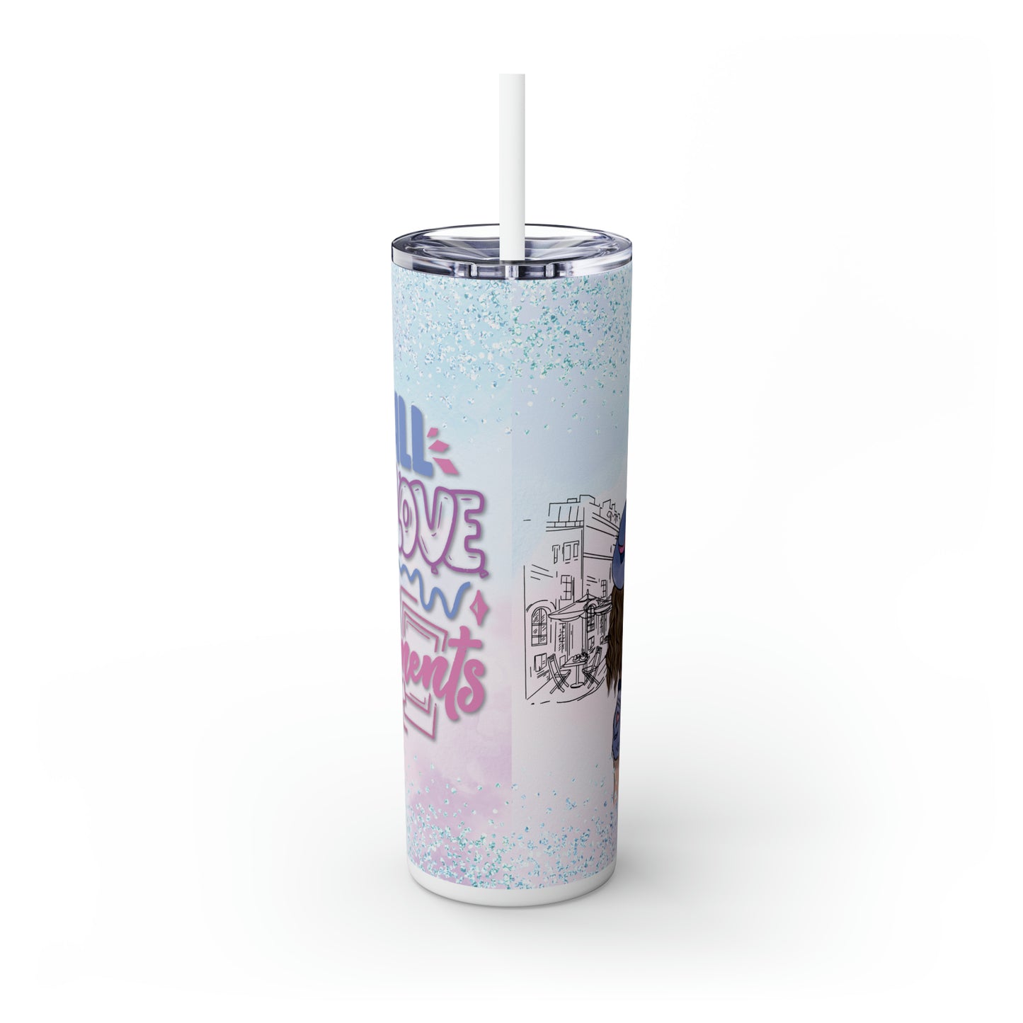 Skinny Tumbler with Straw, 20oz Fall in Love, Personalized, Paris, Fall in Love in the Moments