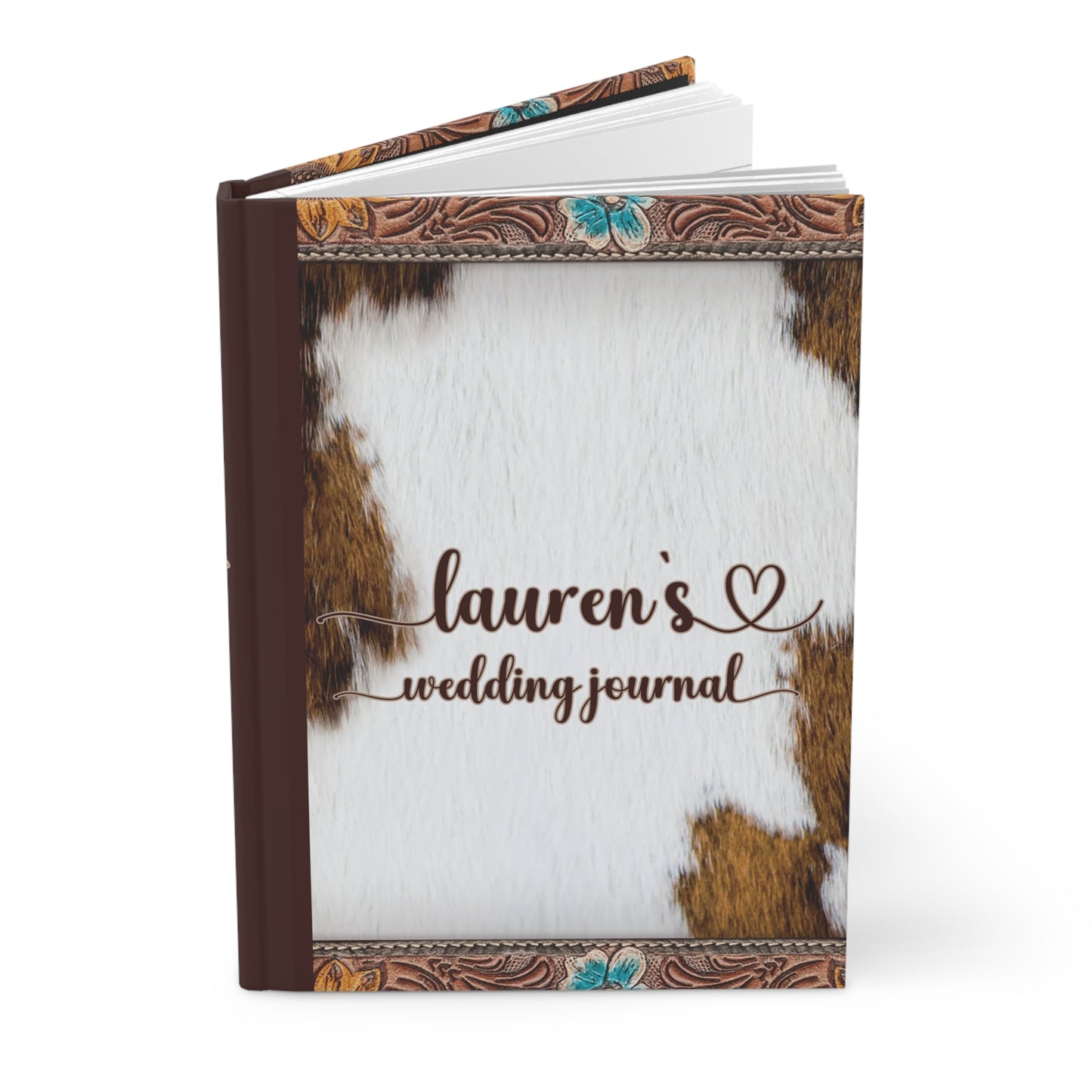 Personalised Hardcover Wedding Journal Matte, Country and Western, Cowhide and Leather Look, awd-1777