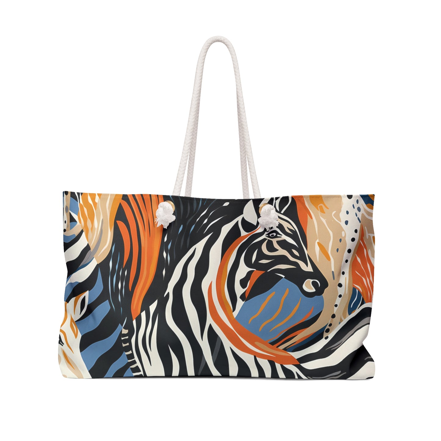 Personalised/Non-Personalised Weekender Bag, Wild Animals, Abstract Zebras, Large Weekender Bag, Beach Bag, Book Bag