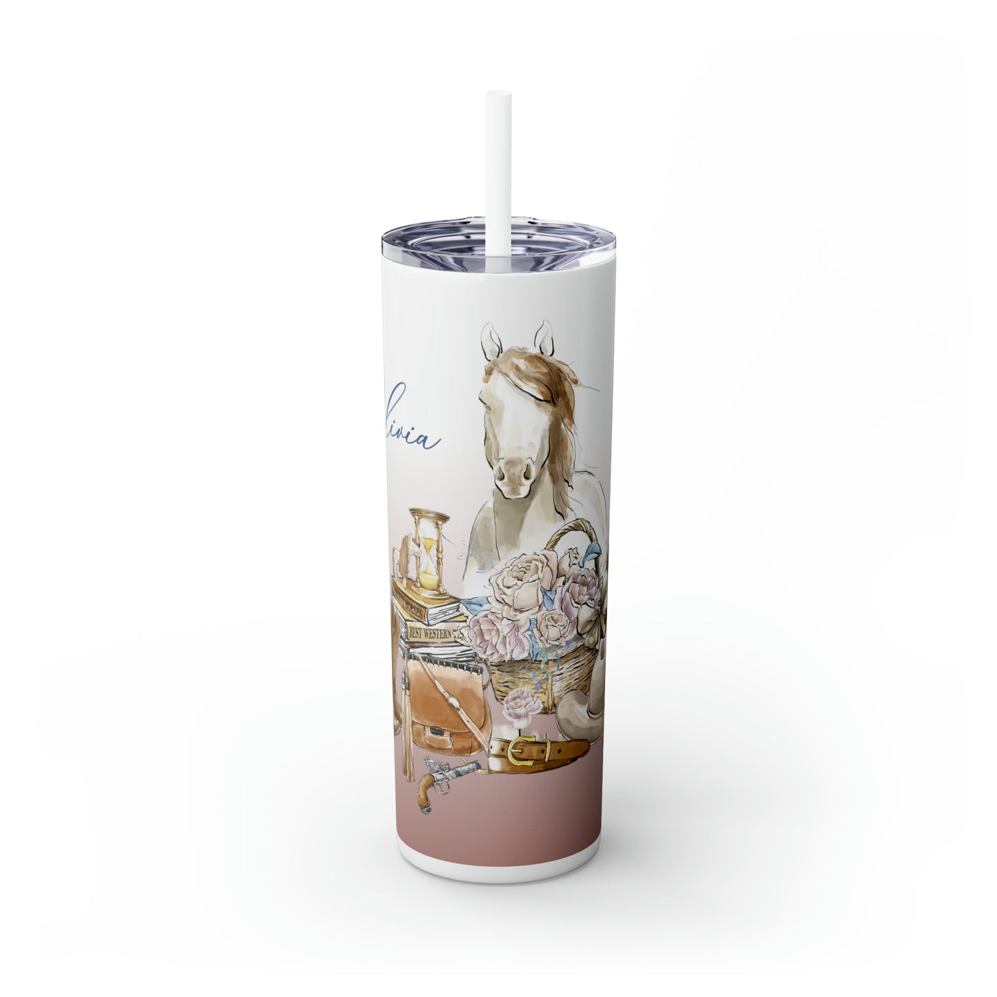 Skinny Tumbler with Straw, 20oz, Personalised, Horse, Western