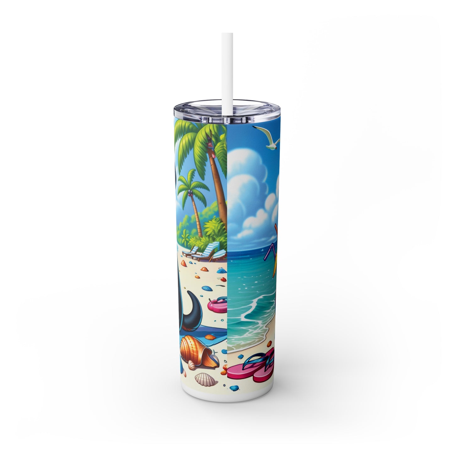 Skinny Tumbler with Straw, 20oz, Dog on Beach,  Rottweiler, awd-1234