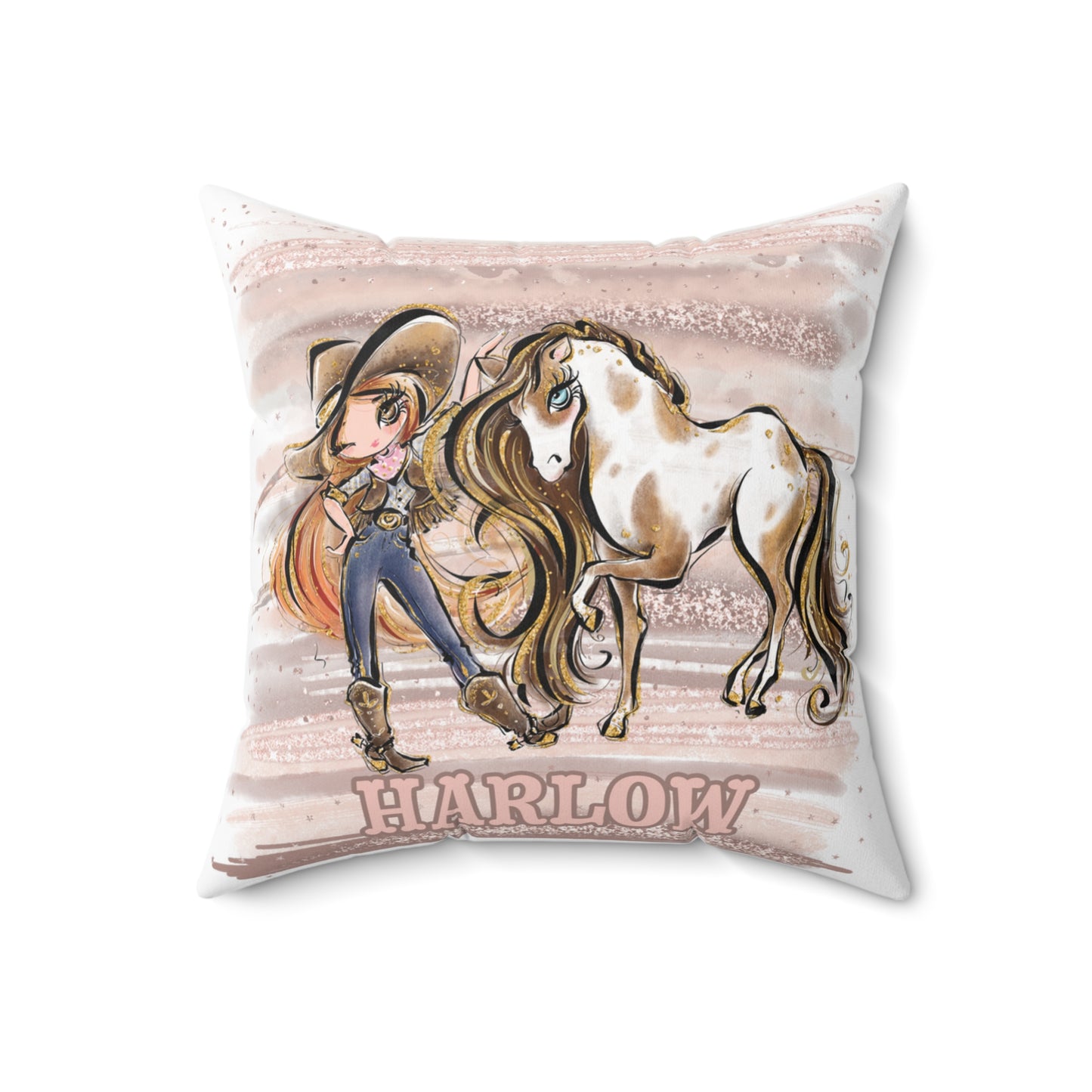 Personalised Cowgirl and Horse Cushion,  Red Hair, Brown Eyes, Polyester Square Cushion, Christmas cushion