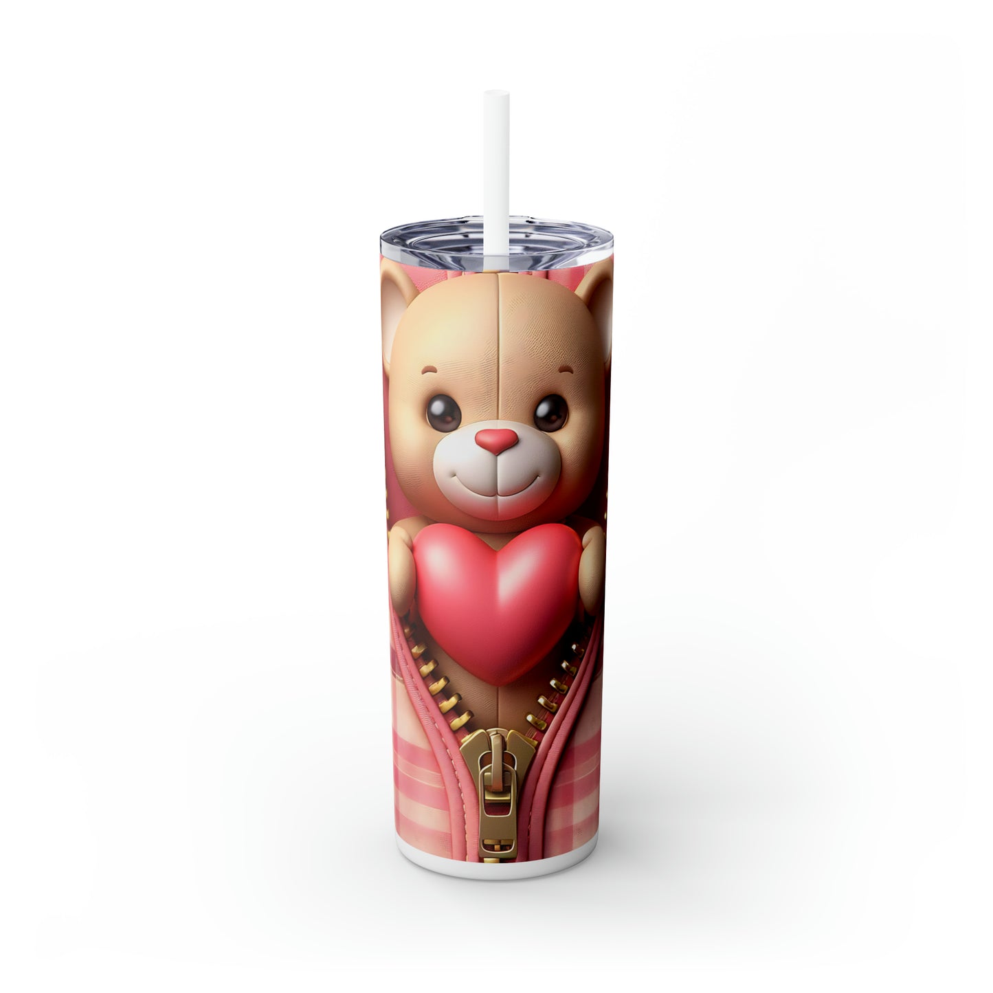 Skinny Tumbler with Straw, 20oz, Bear, Valentines Day, awd-1006