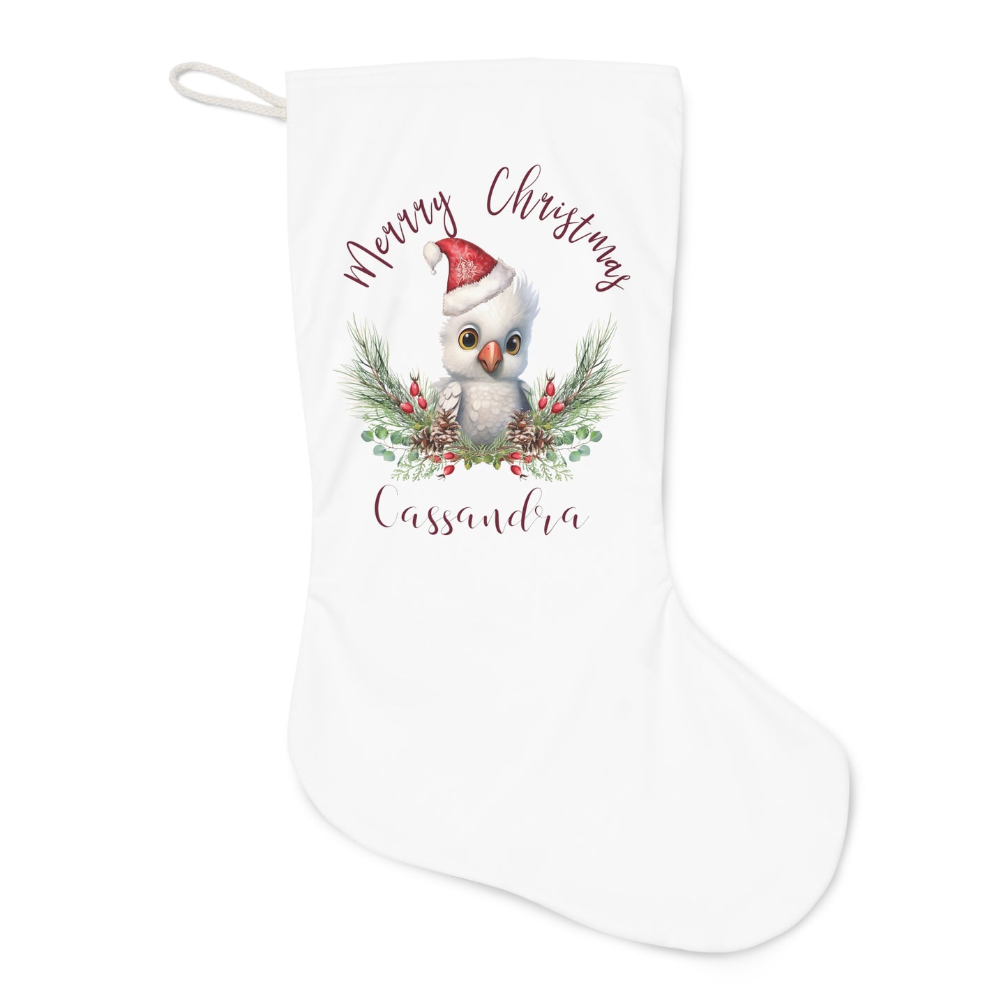 Personalised Santa Stocking, Australian Animals Poinsettia, Cockatoo