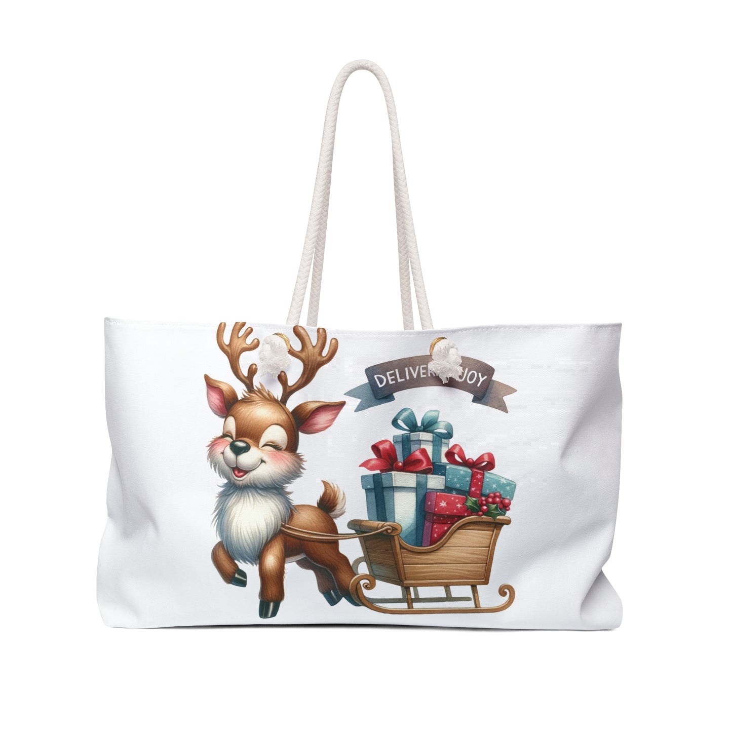 Personalised/Non-Personalised Weekender Bag, Reindeer, Merry Christmas, Large Weekender Bag, Beach Bag, Book Bag