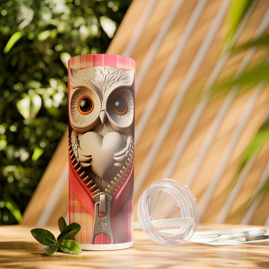 Skinny Tumbler with Straw, 20oz, Owl, Valentines Day