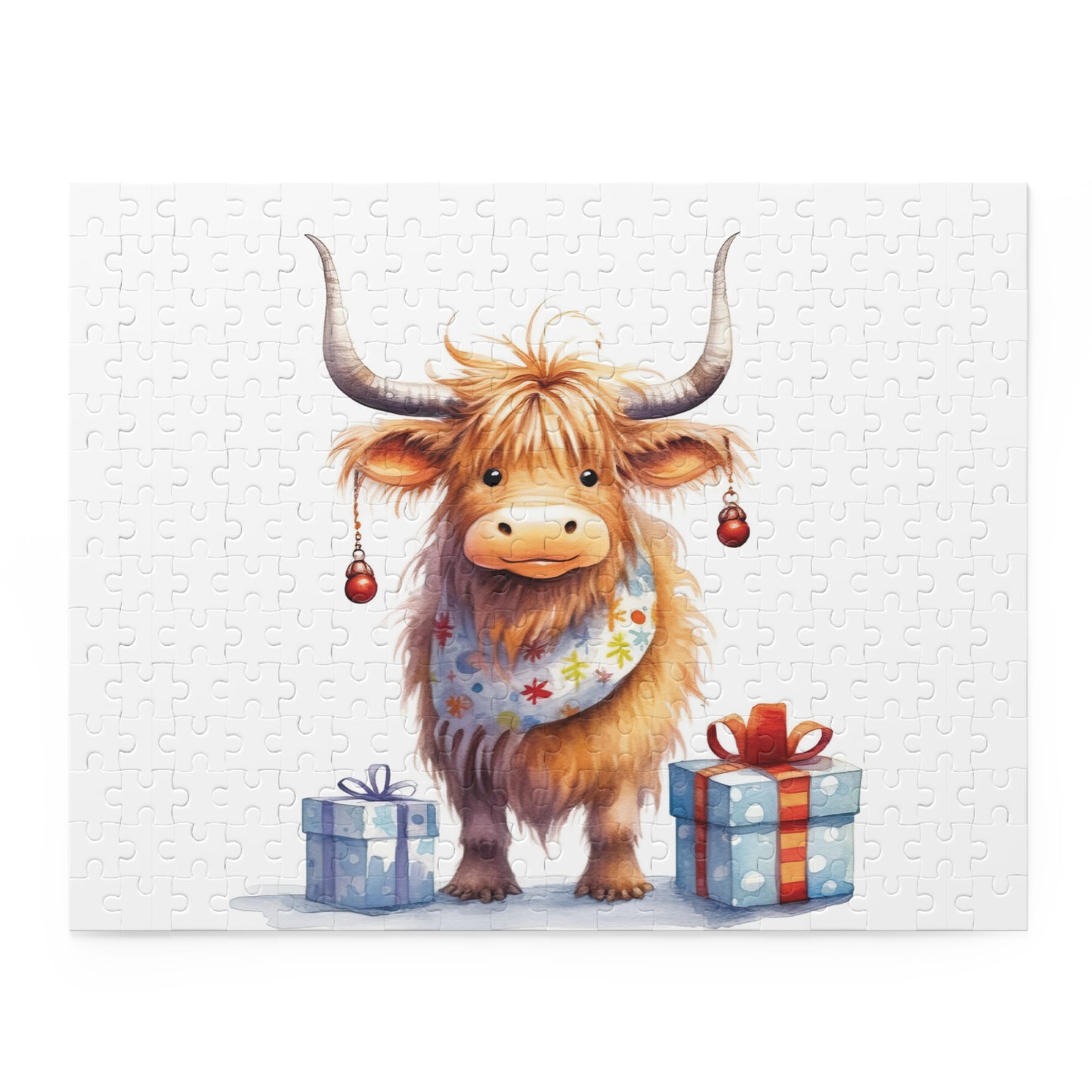 Personalised/Non-Personalised Puzzle, Christmas Highland Cow (120, 252, 500-Piece)