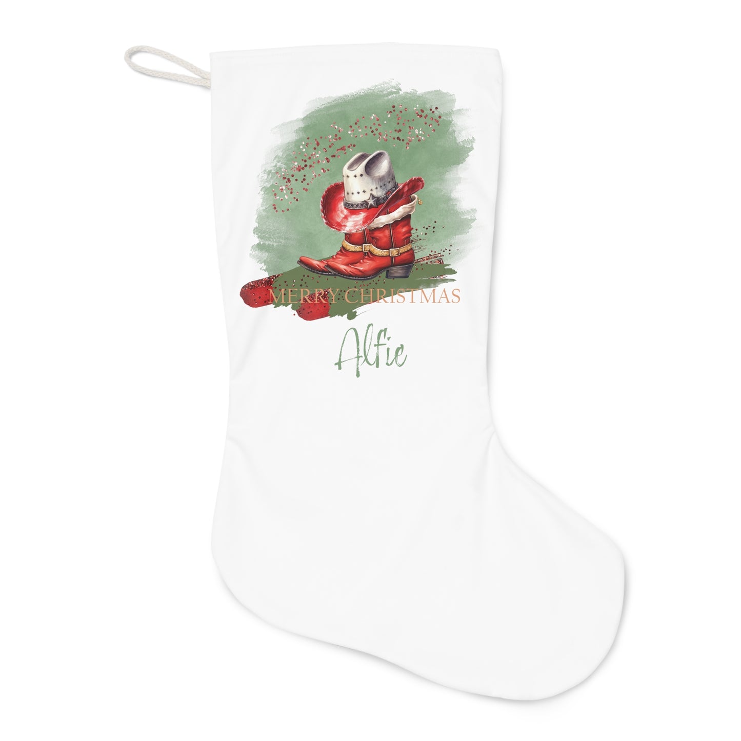 Personalised Santa Stocking, Sage Christmas Country Country Boots