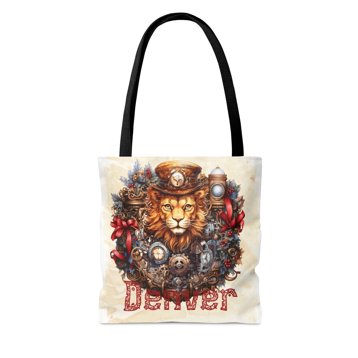 Steampunk Lion wreath Personalised Tote Bag, Steampunk Christmas bag, Christmas Tote Bag, Personalised/Non-Personalised