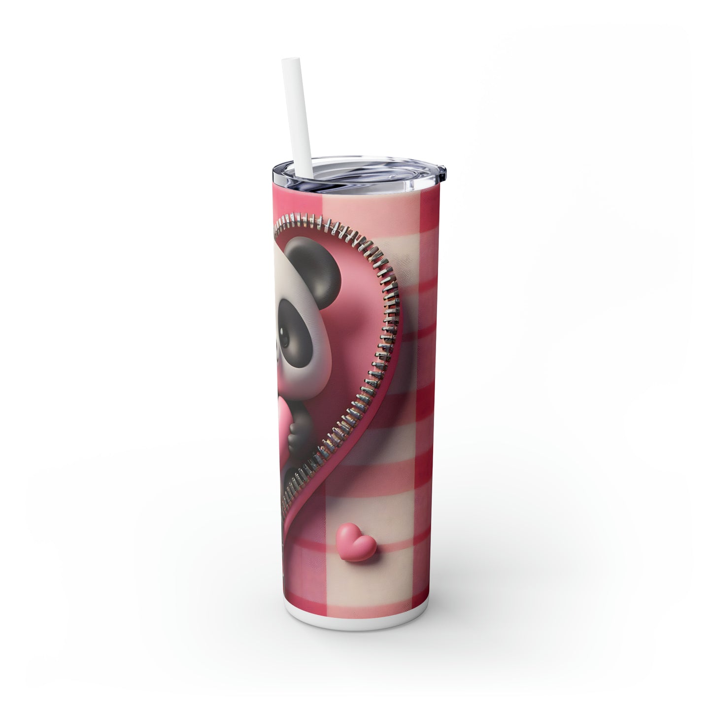 Skinny Tumbler with Straw, 20oz, Panda, Valentines Day