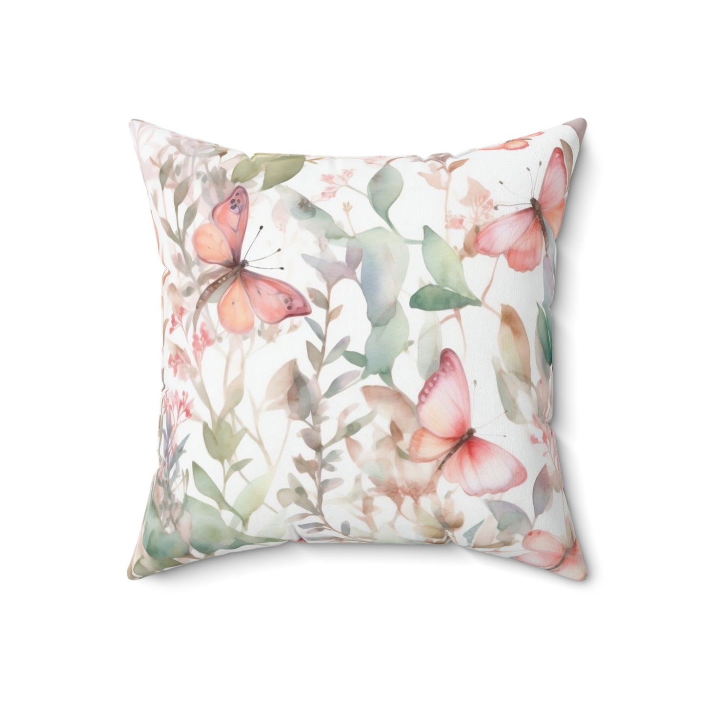 Spun Polyester Square Pillow, Butterfly Floral Cushion