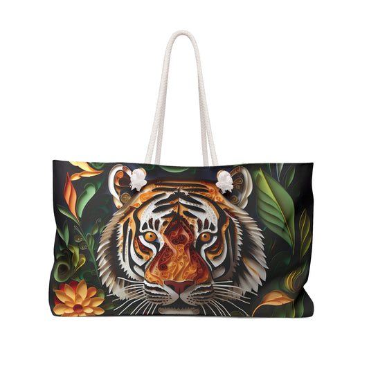 Personalised/Non-Personalised Weekender Bag, Tiger, Large Weekender Bag, Beach Bag, Book Bag