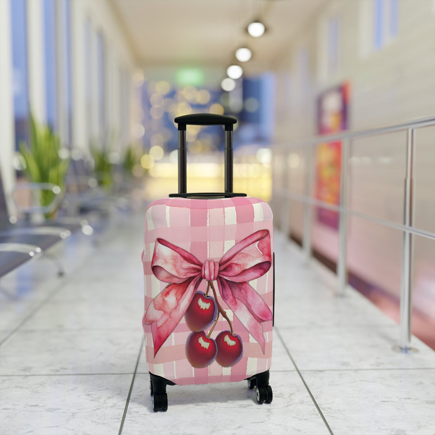 Luggage Cover, Rockabilly, Coquette, Pink Tartan, Cherries and Ribbon, awd-2517