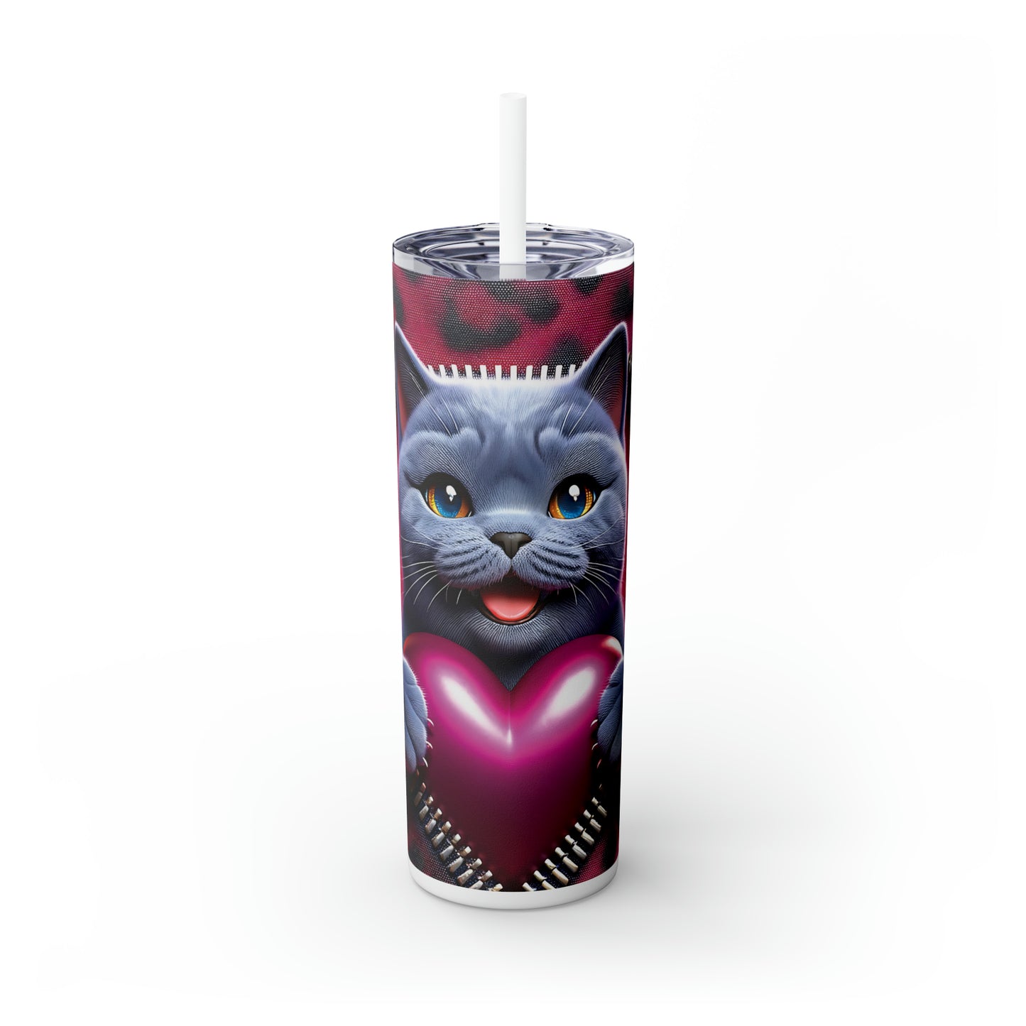 Skinny Tumbler with Straw, 20oz, Cat, Valentines Day, awd-738