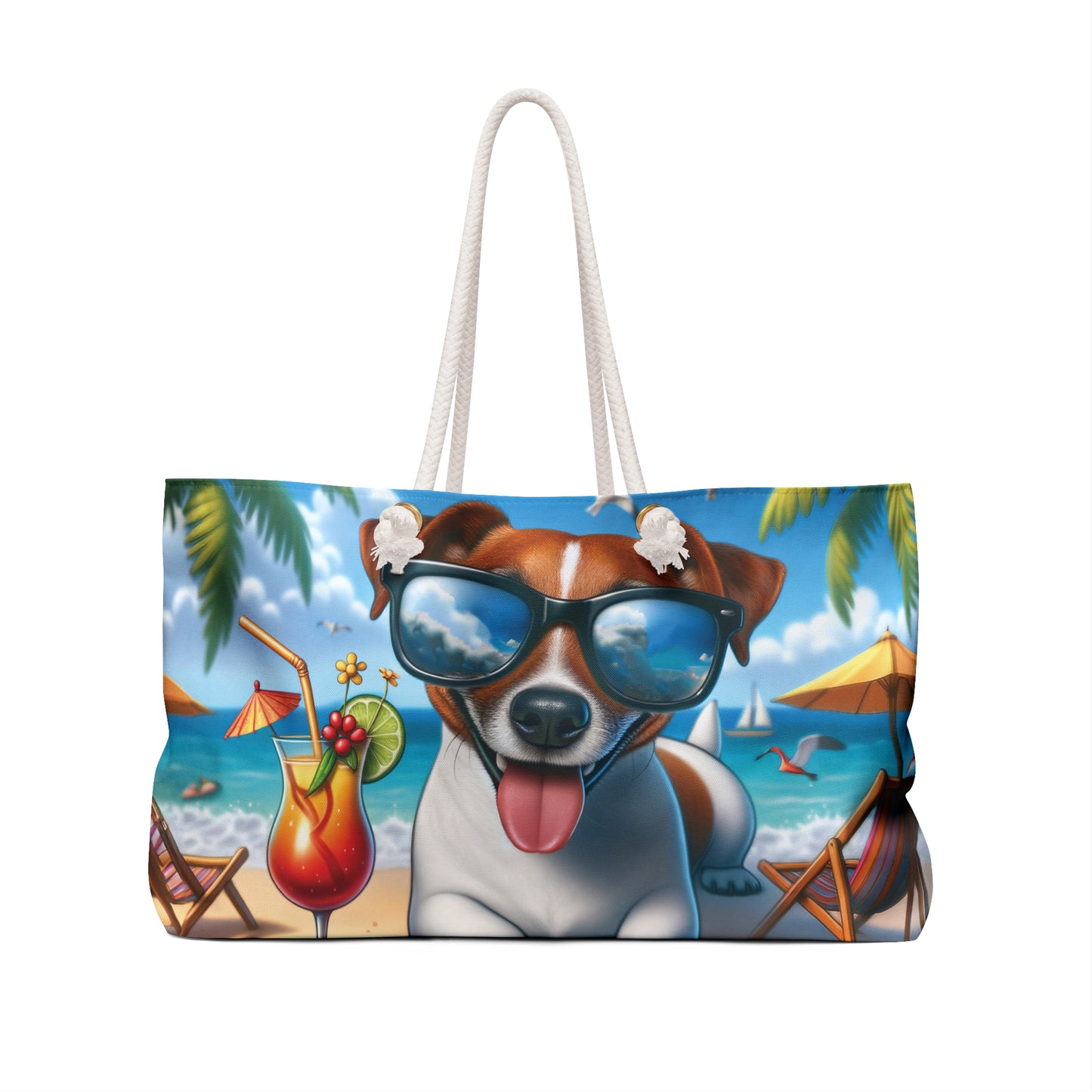 Personalised/Non-Personalised Weekender Bag, Summer Beach Dog, Jack Russel, Large Weekender Bag, Beach Bag, Book Bag