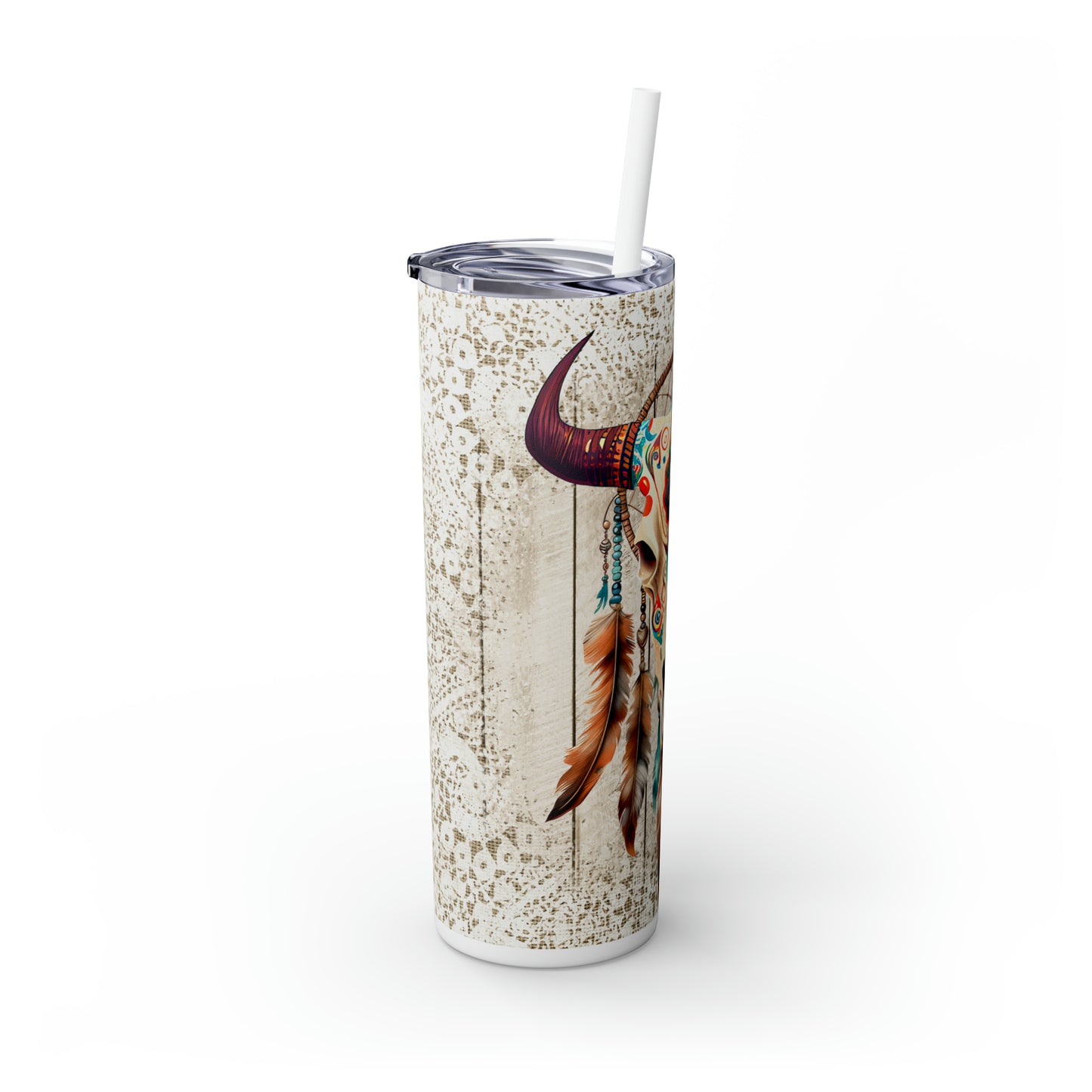 Skinny Tumbler with Straw, 20oz, Lace, Skull, Western