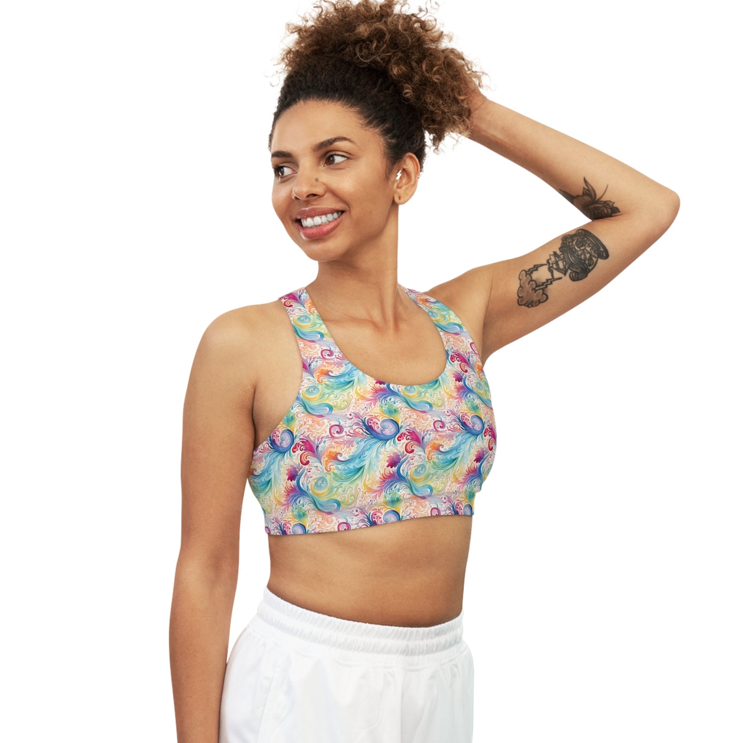 Seamless Sports Bra, Rainbow Paisley