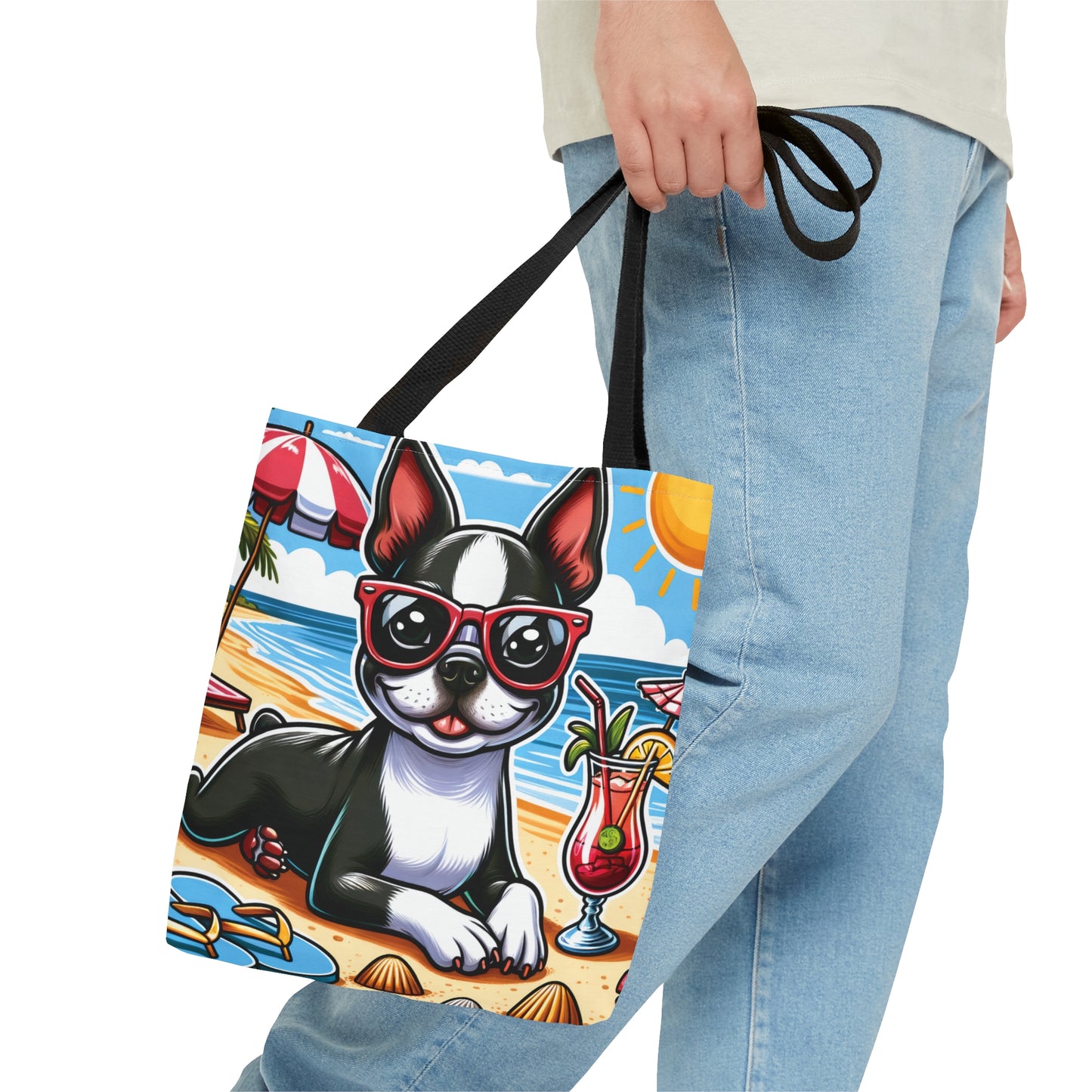 Tote Bag, Dog on Beach, Boston Terrier, Tote bag, awd-1103